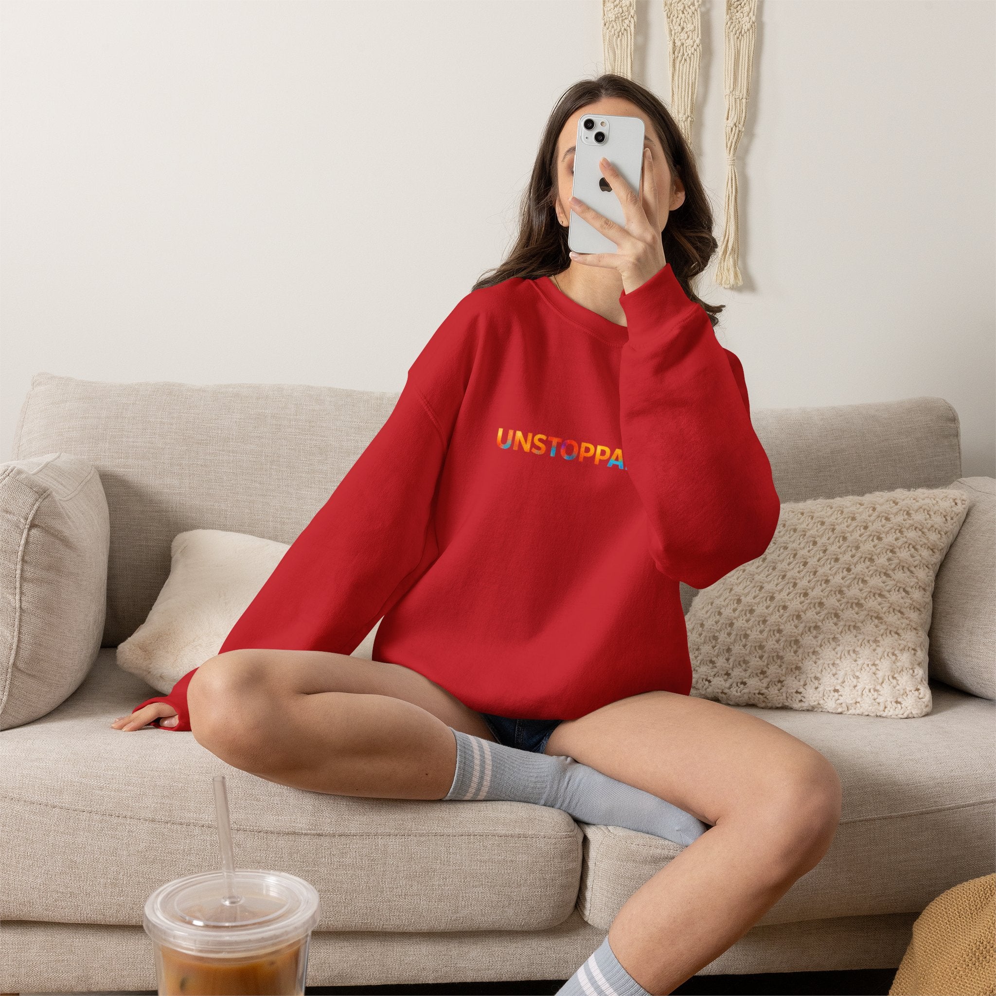 Unstoppable Crewneck Sweatshirt — Inspirational Rainbow Text Pullover
