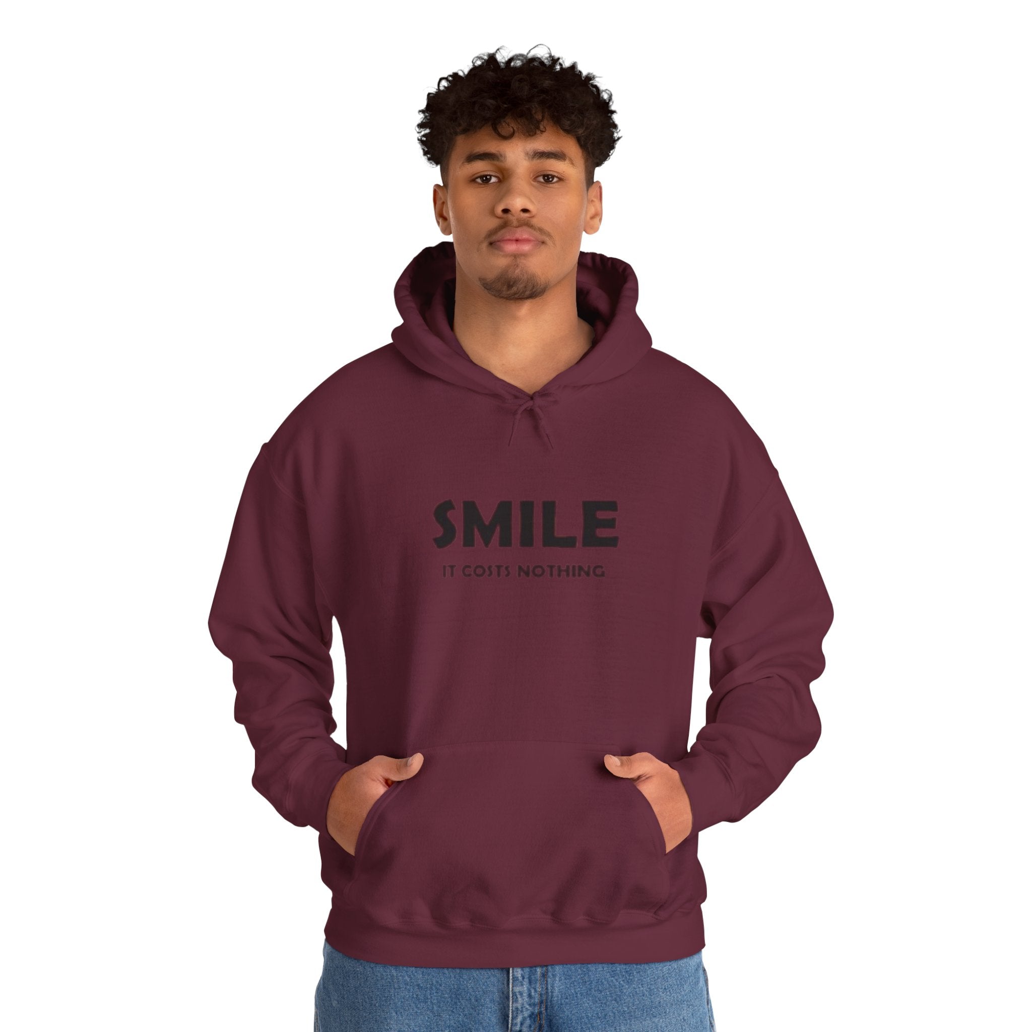 Smile It Costs Nothing Hoodie — Minimalist Positive Message Hooded Sweatshirt