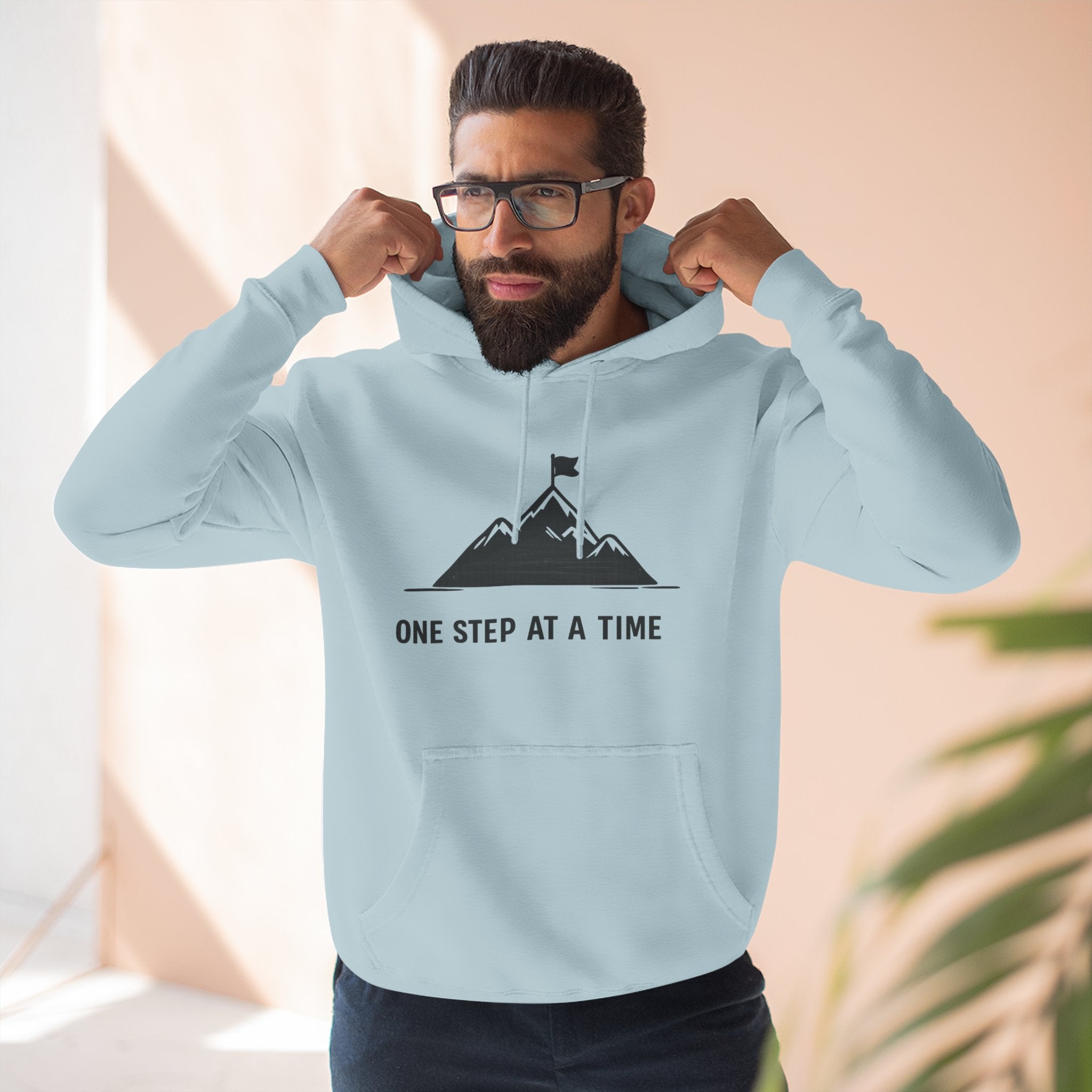 Hoodie - 'One Step at a Time' Mountain Graphic Fleece Hoodie