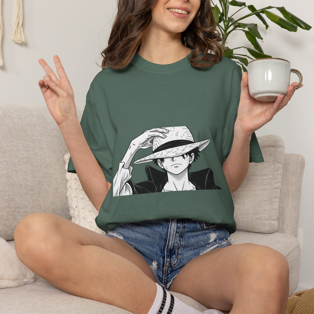Anime Straw Hat Pirate T-Shirt – Minimal Luffy Illustration Tee