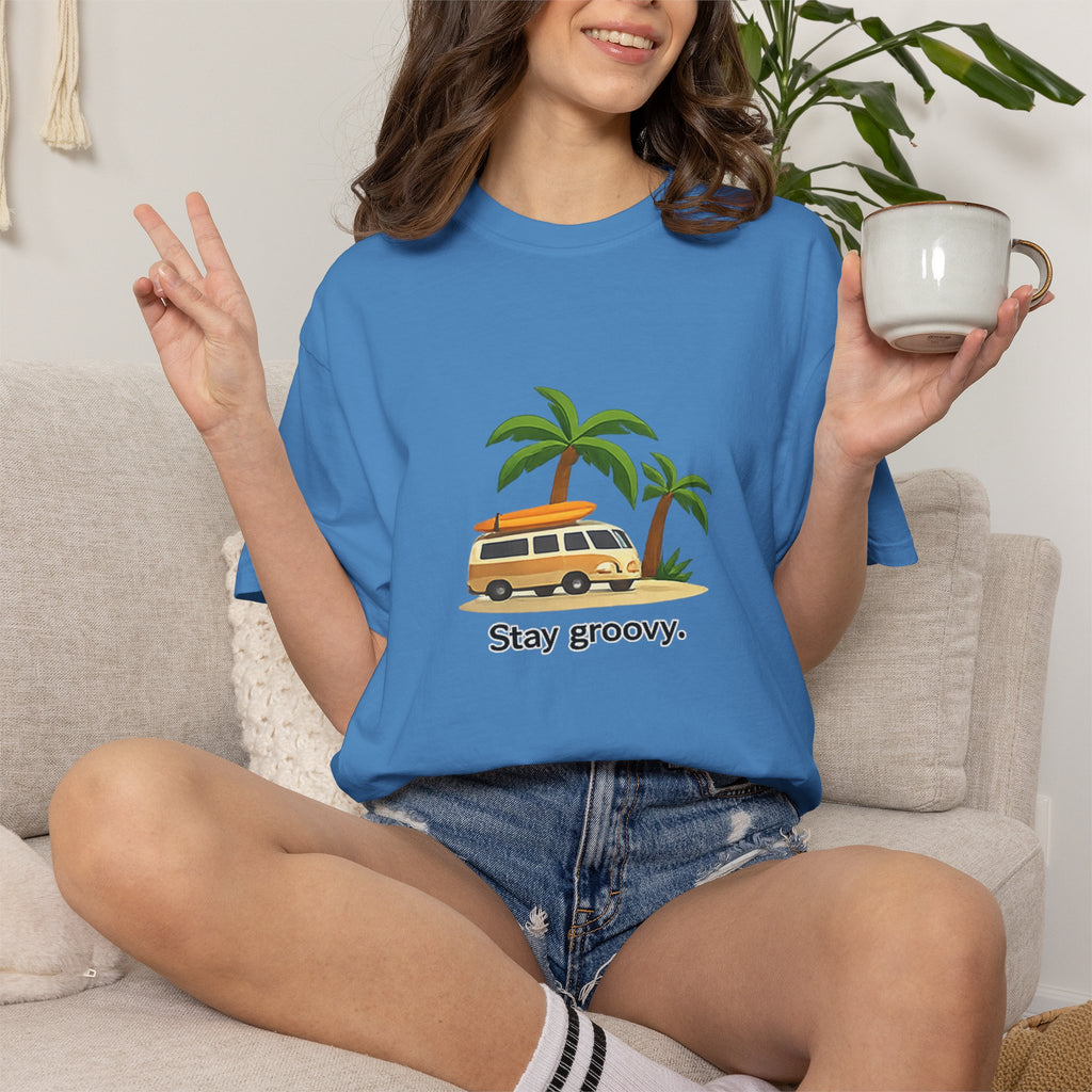 Vintage Surf Van T-Shirt – "Stay Groovy" Retro Beach Tee