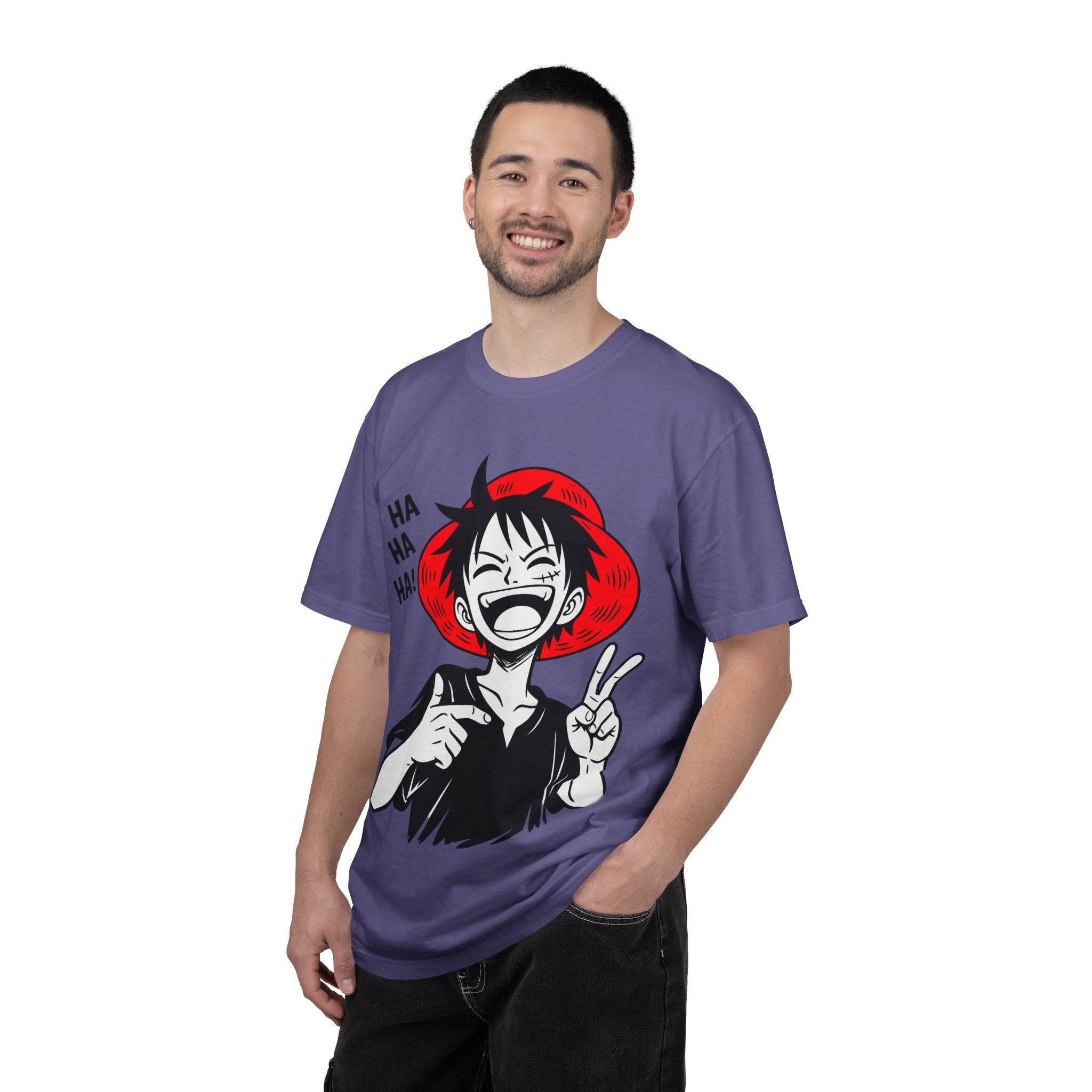 Anime Luffy Laughing Graphic T-shirt - Monkey D. Luffy Peace Sign Tee