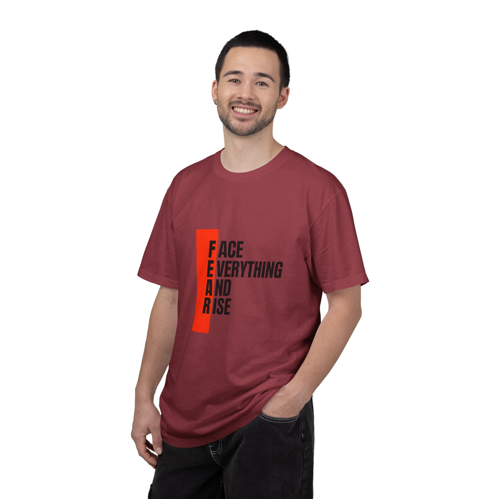 Motivational T-Shirt — "FEAR: Face Everything And Rise" Bold Red Accent