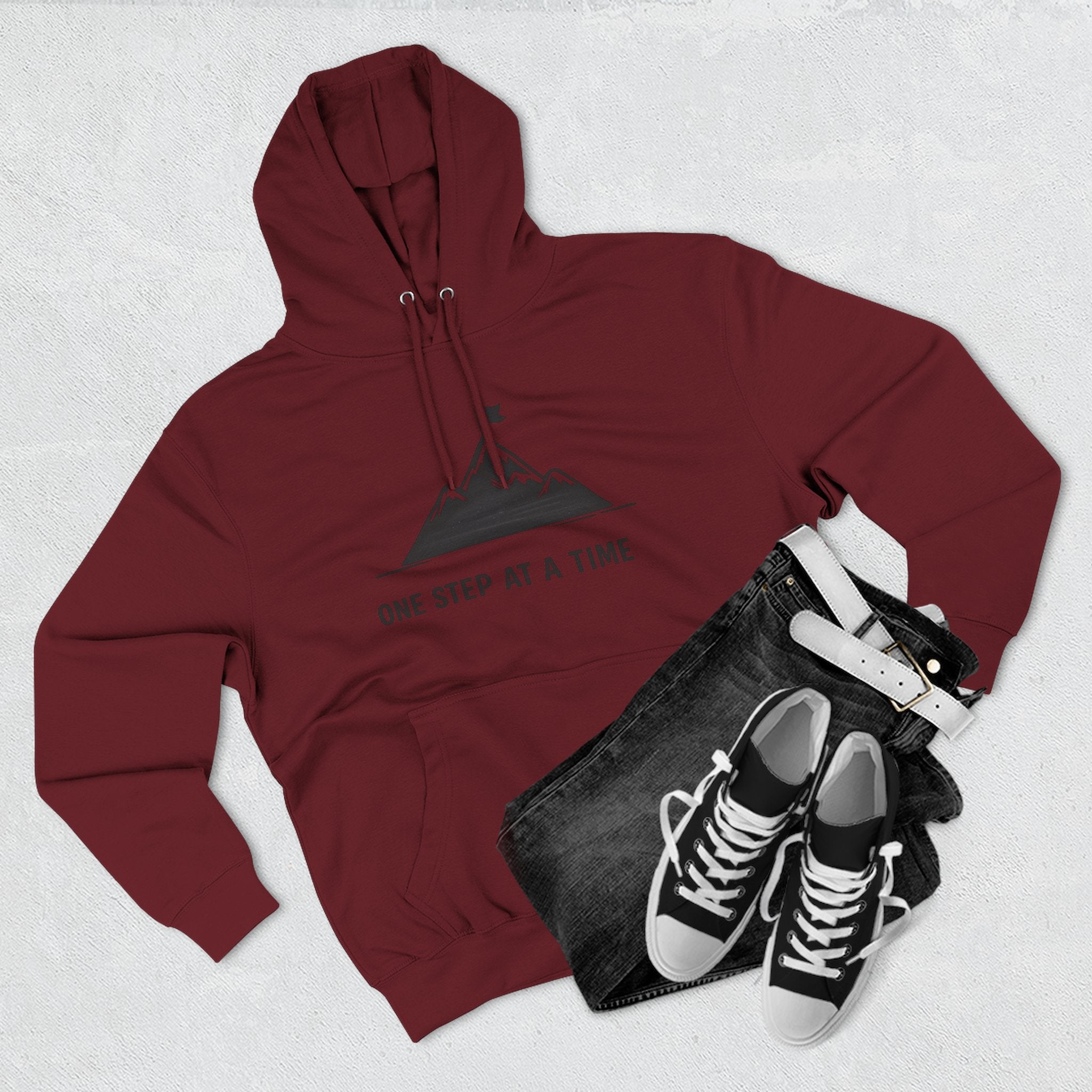 Hoodie - 'One Step at a Time' Mountain Graphic Fleece Hoodie