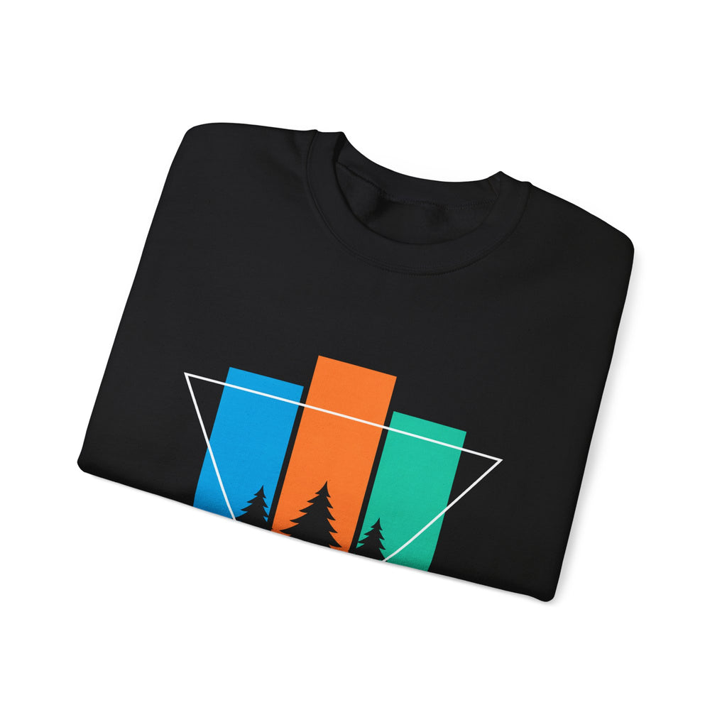 Retro Forest Crewneck Sweatshirt — Colorblock Trees Graphic