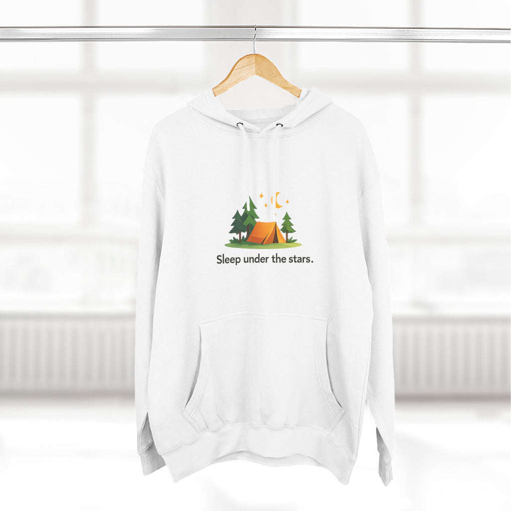 Camping Hoodie — "Sleep Under the Stars" Tent & Moon Graphic