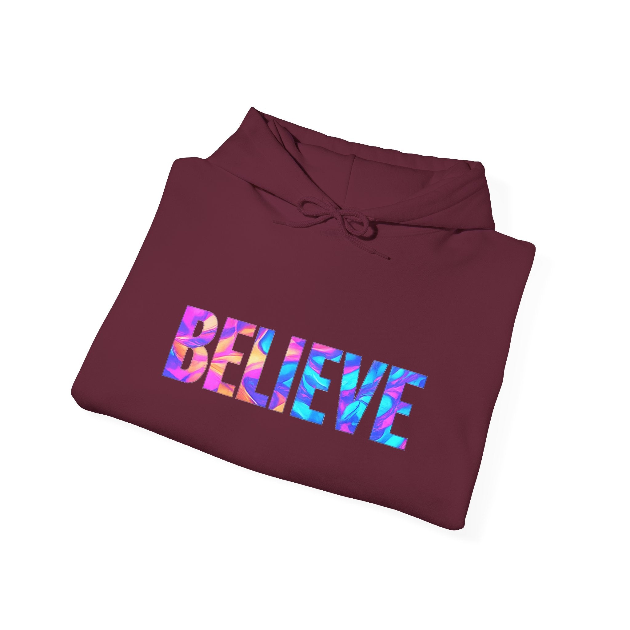 Believe in Yourself Hoodie — Colorful Watercolor Text Inspirational Sweatshirt