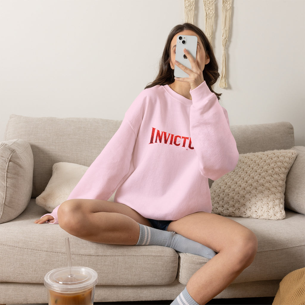 Invictus Crewneck Sweatshirt — Bold Red Script Pullover