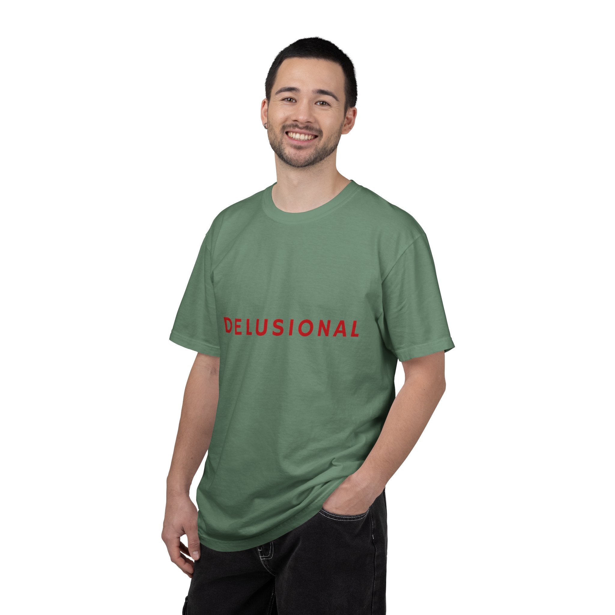 Delusional Graphic T-Shirt — Minimalist Red Text Tee