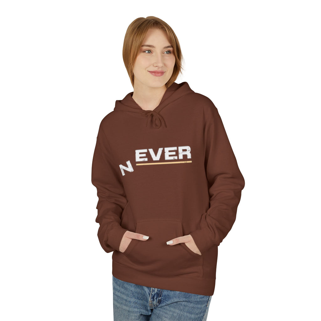 Never Typography Hoodie — Brown Casual Graphic Pullover