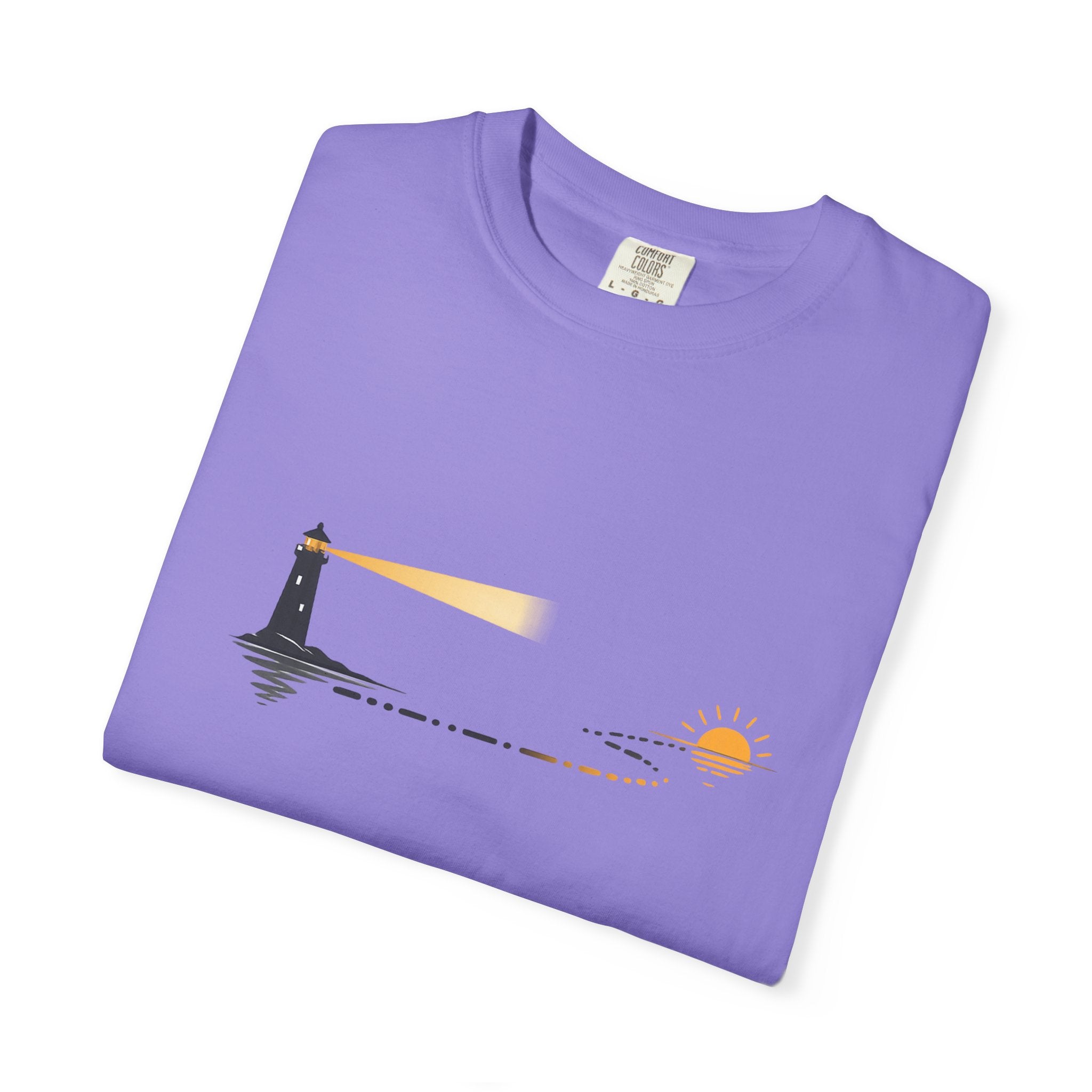 Lighthouse Sunset T-Shirt — Nautical Coastal Tee with Beacon Graphic