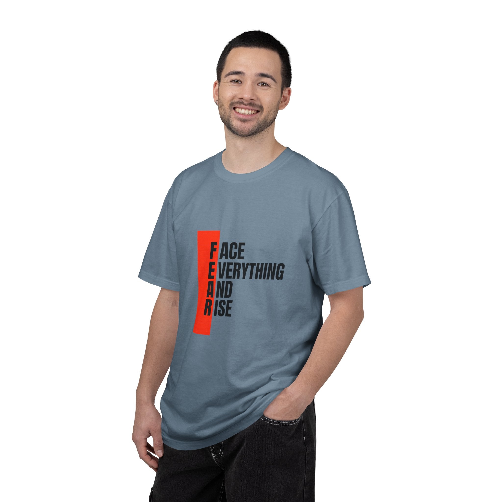 Motivational T-Shirt — "FEAR: Face Everything And Rise" Bold Red Accent
