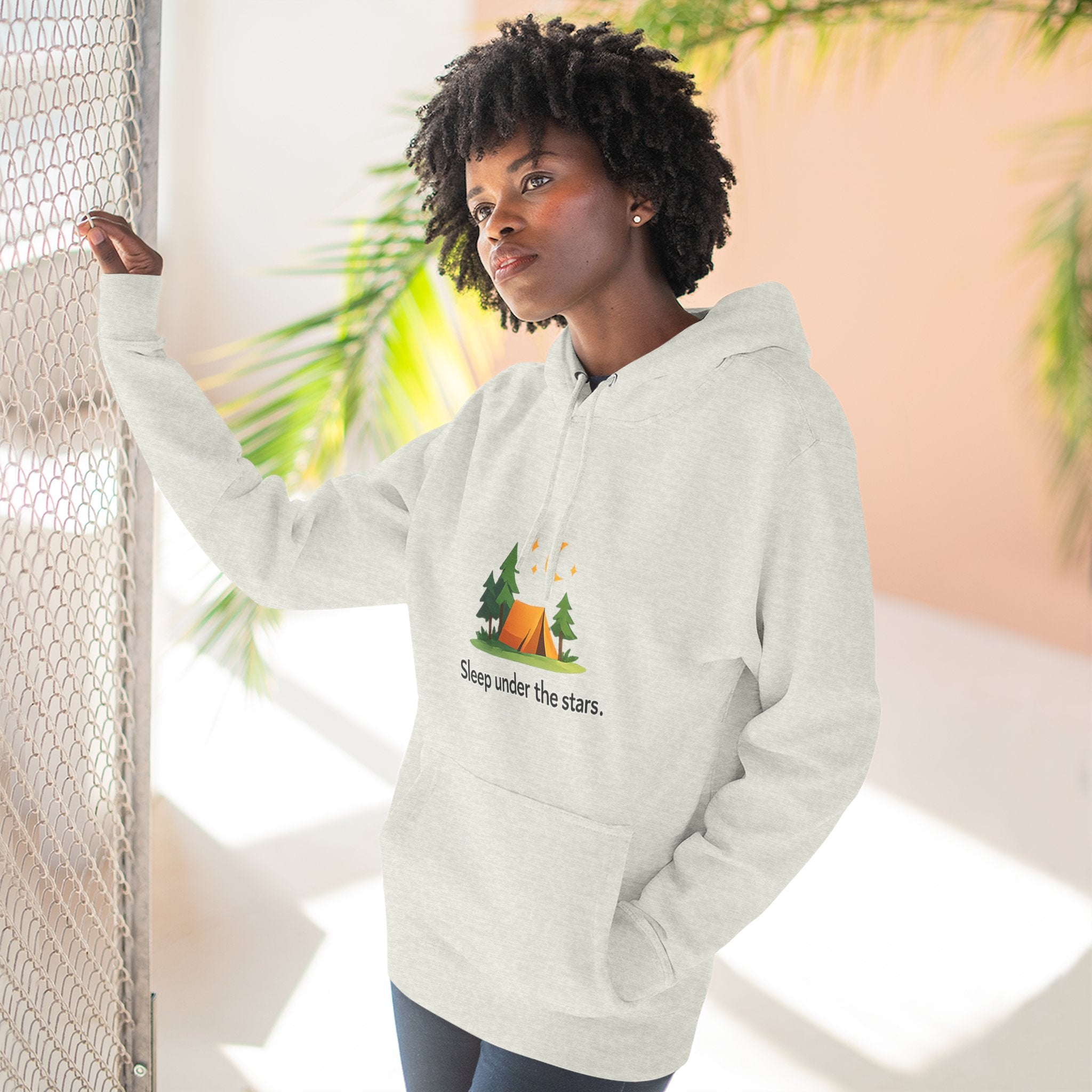 Camping Hoodie — "Sleep Under the Stars" Tent & Moon Graphic