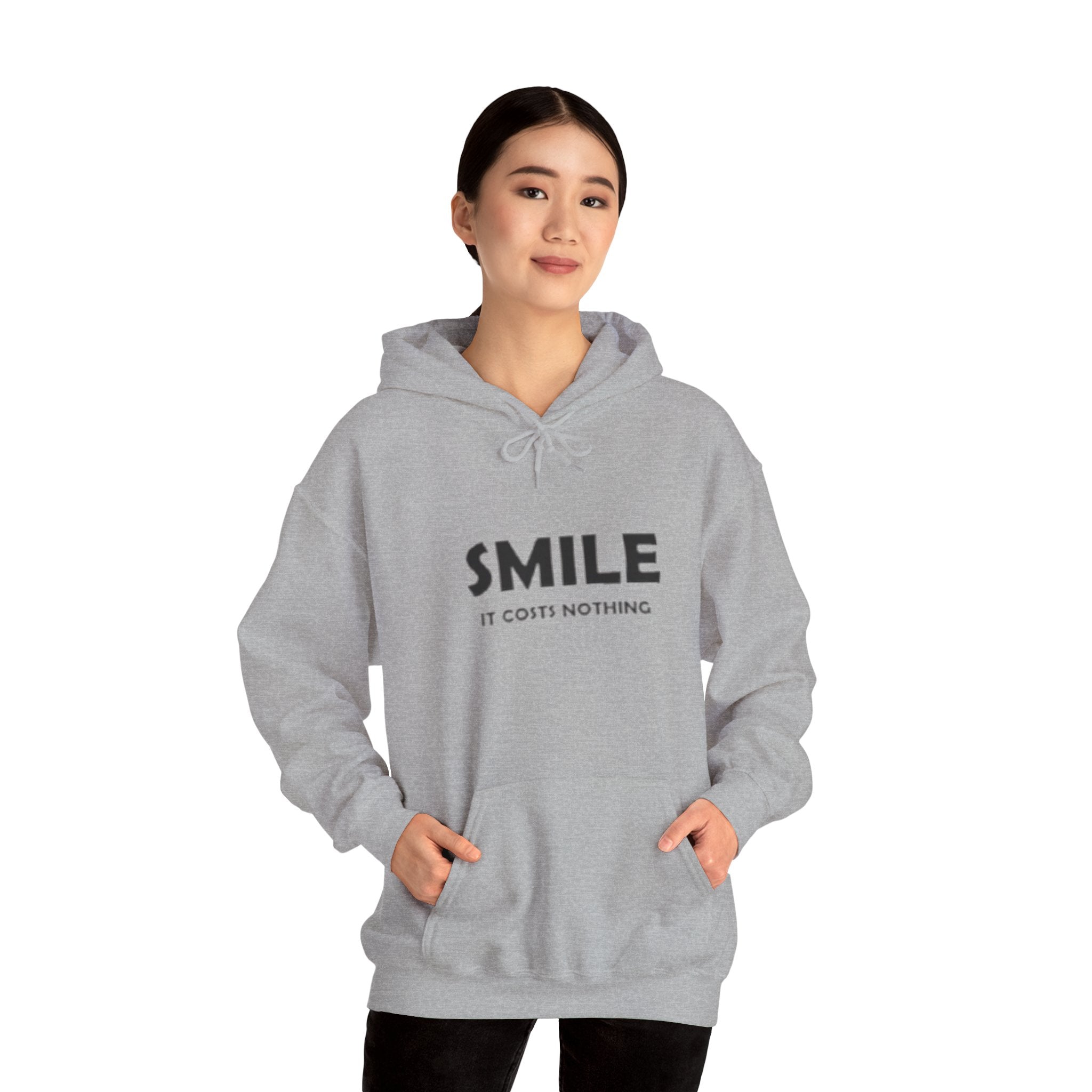 Smile It Costs Nothing Hoodie — Minimalist Positive Message Hooded Sweatshirt