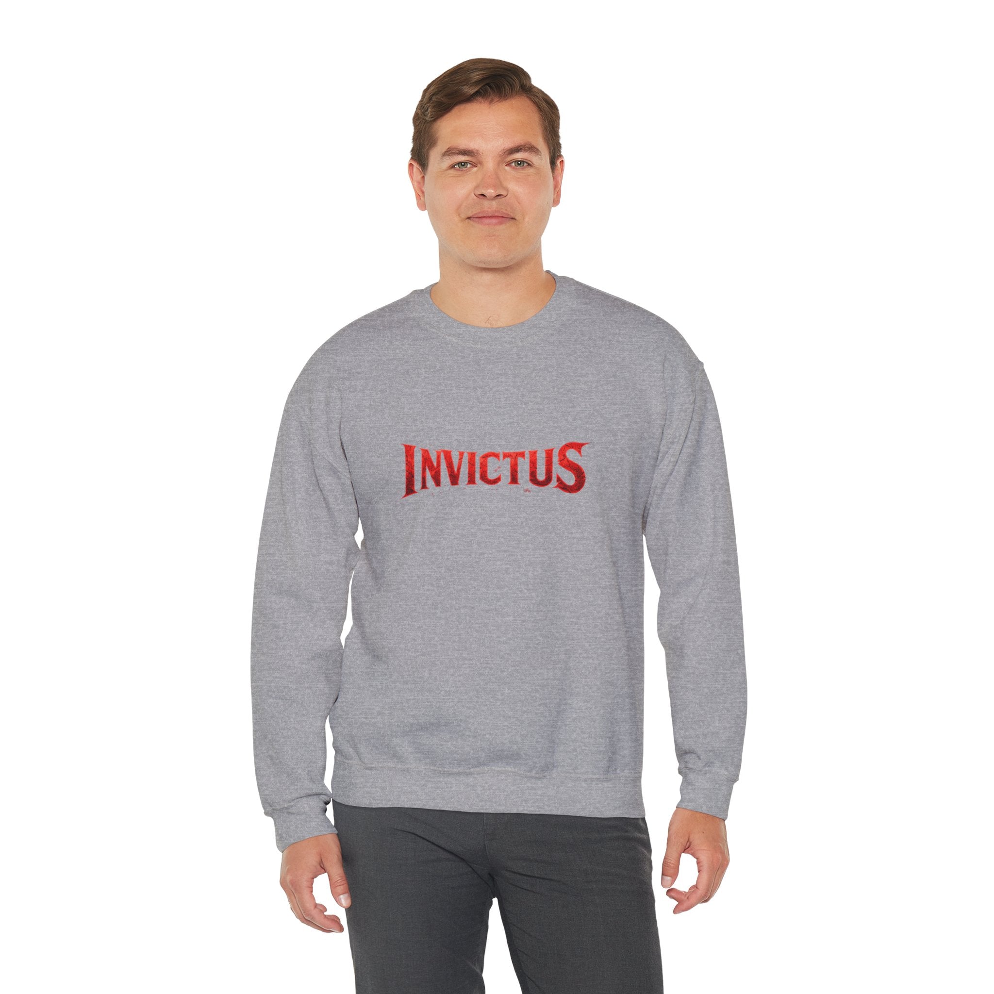 Invictus Crewneck Sweatshirt — Bold Red Script Pullover