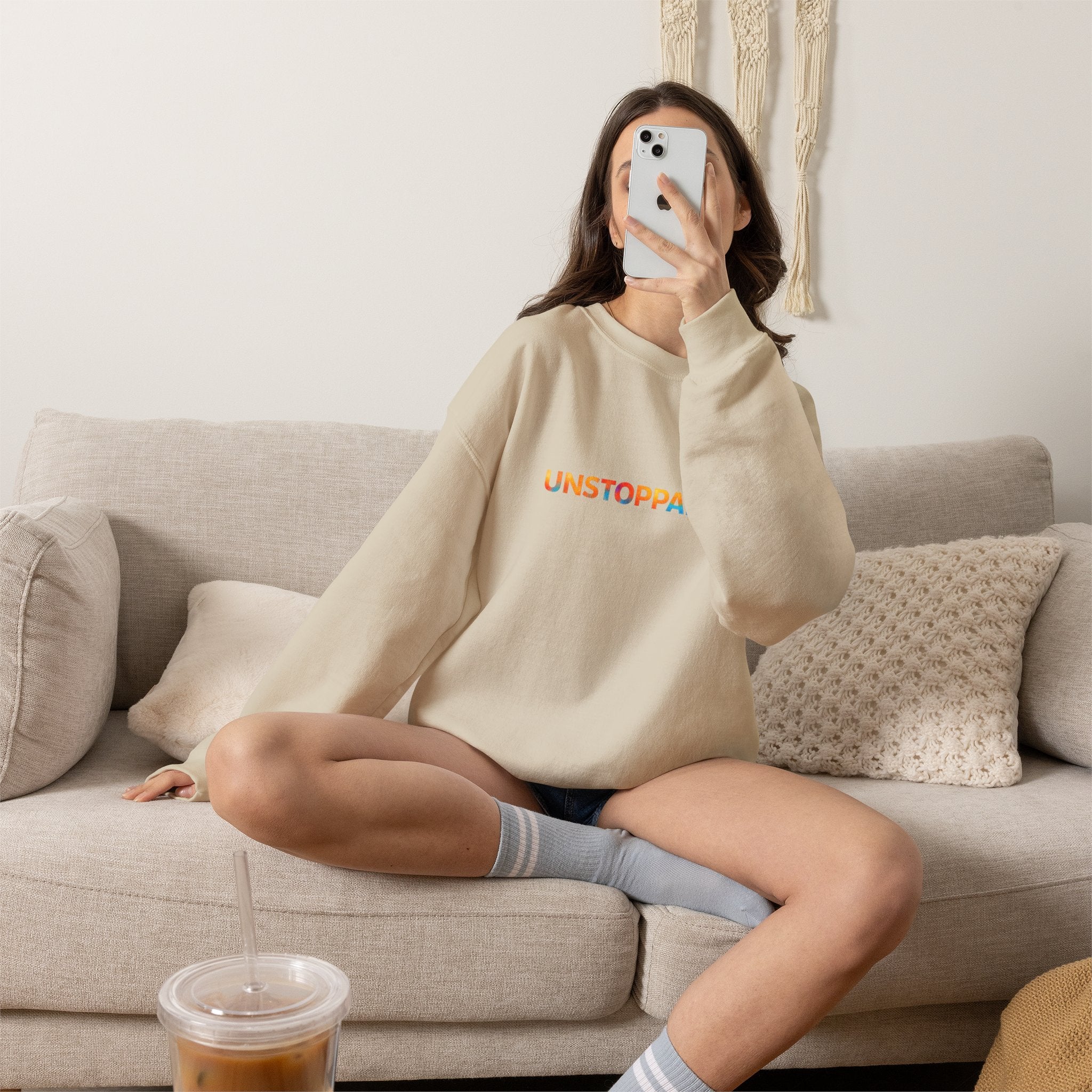 Unstoppable Crewneck Sweatshirt — Inspirational Rainbow Text Pullover