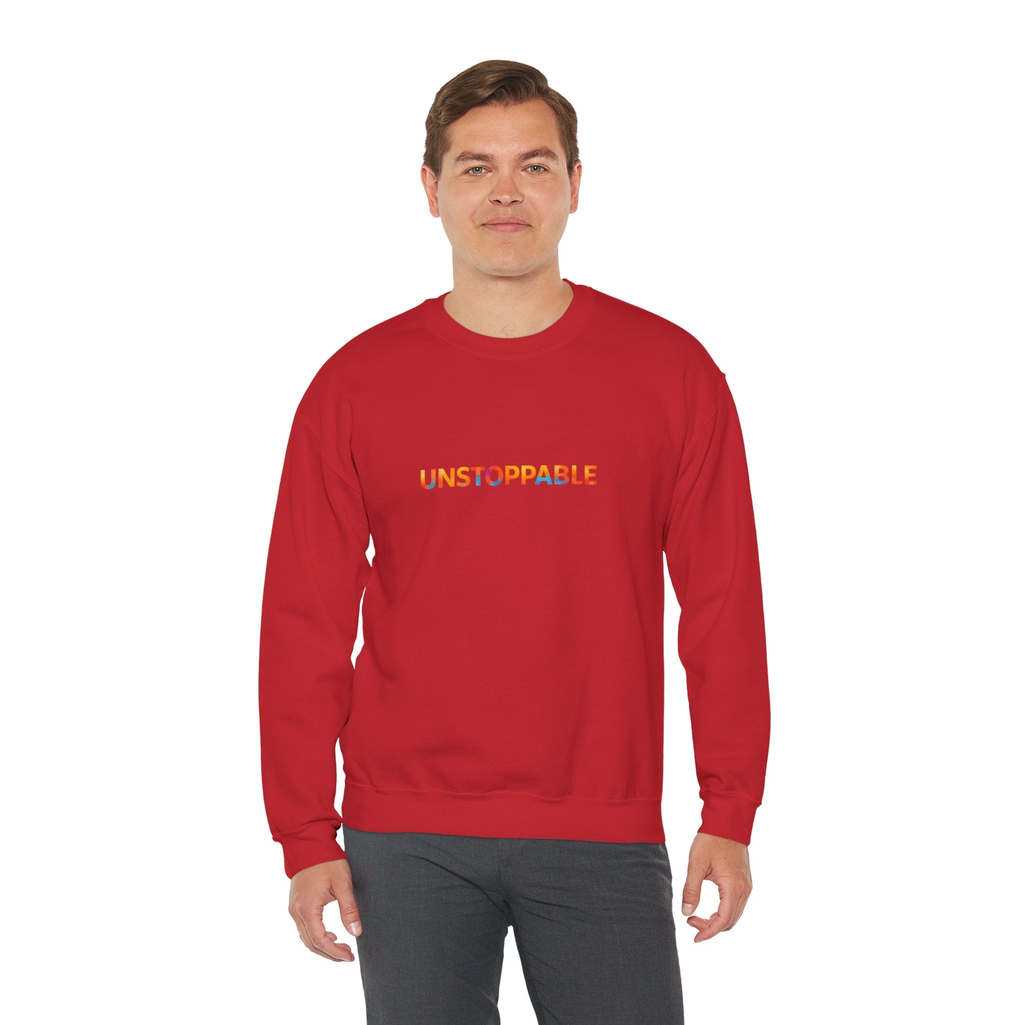 Unstoppable Crewneck Sweatshirt — Inspirational Rainbow Text Pullover