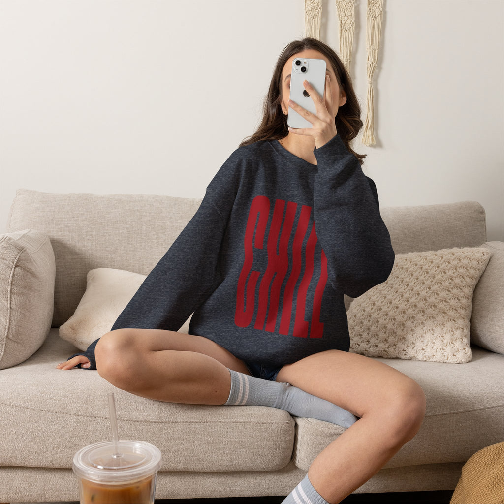 Chill Distorted Text Crewneck Sweatshirt