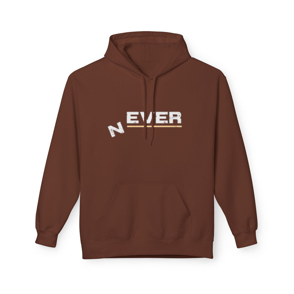 Never Typography Hoodie — Brown Casual Graphic Pullover