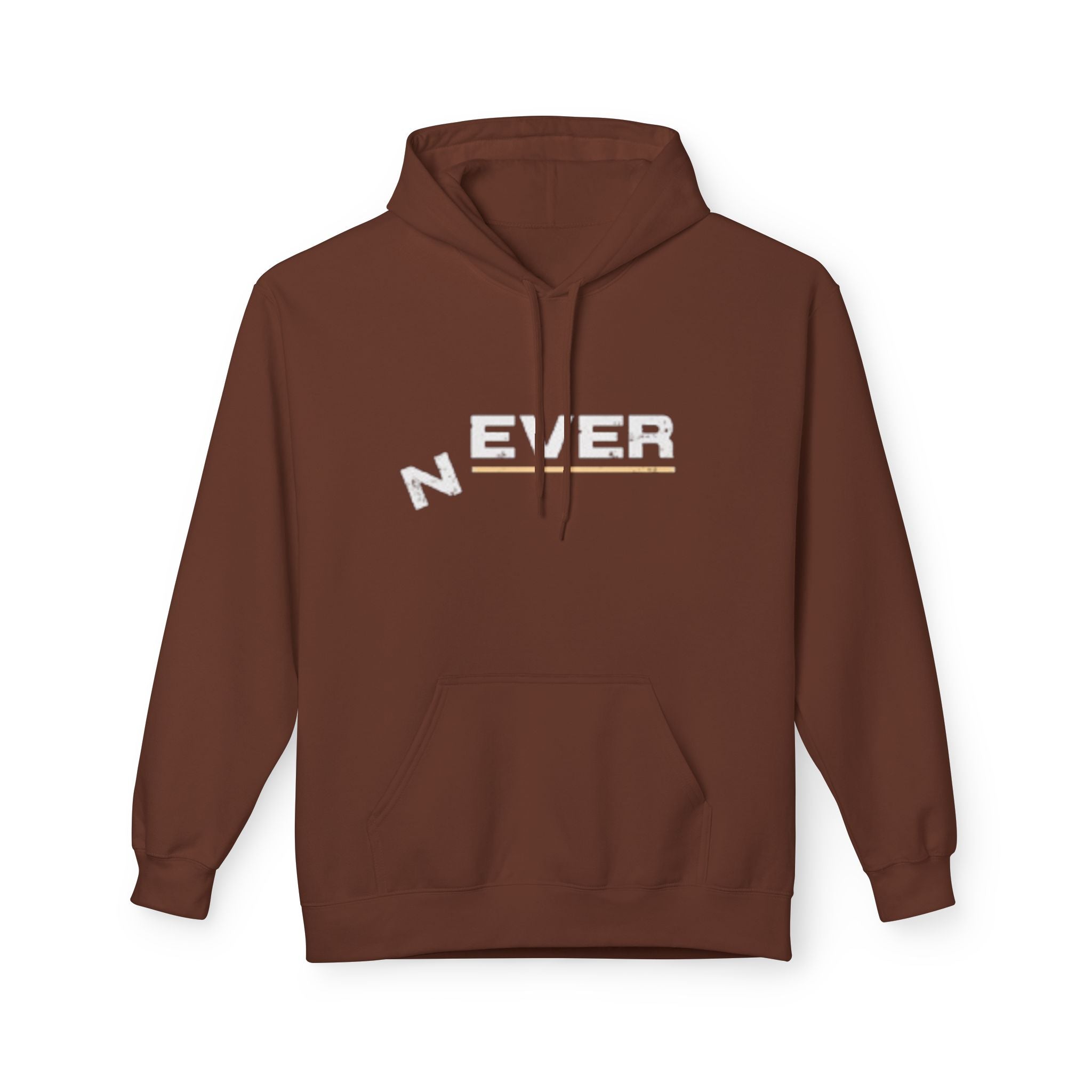 Never Typography Hoodie — Brown Casual Graphic Pullover