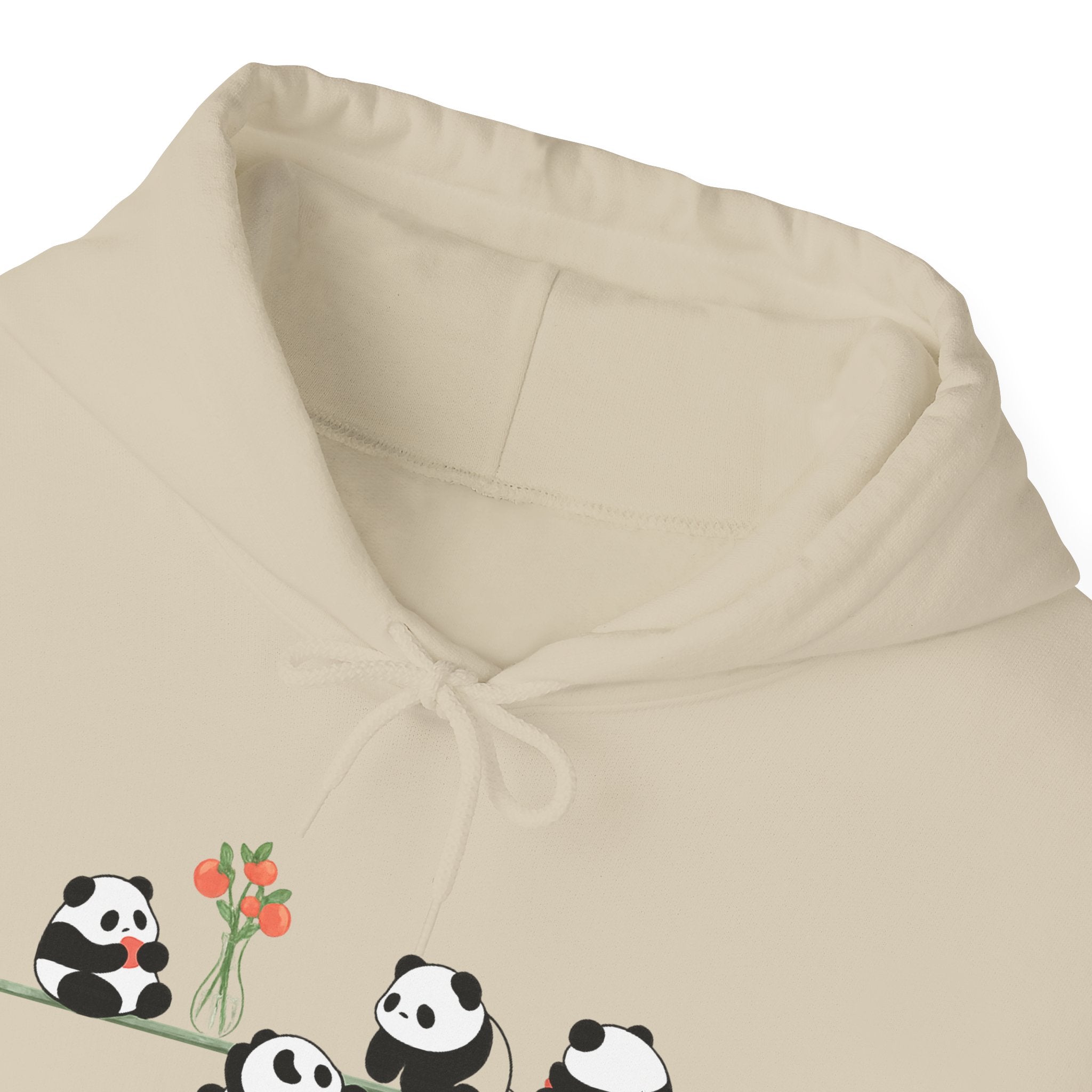 Pandas on a Line Hoodie — Cute Cartoon Pandas Holding Flower Pullover