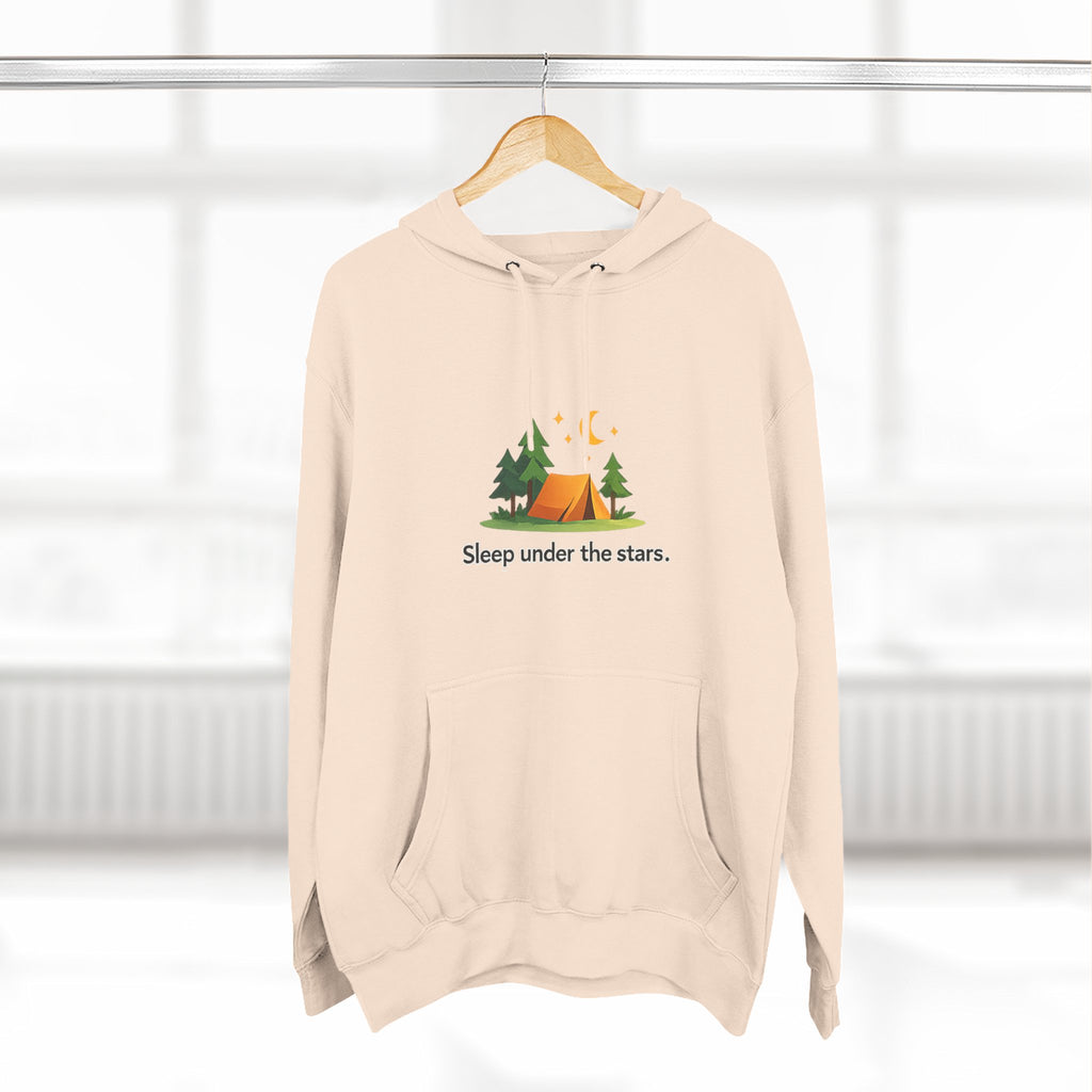 Camping Hoodie — "Sleep Under the Stars" Tent & Moon Graphic
