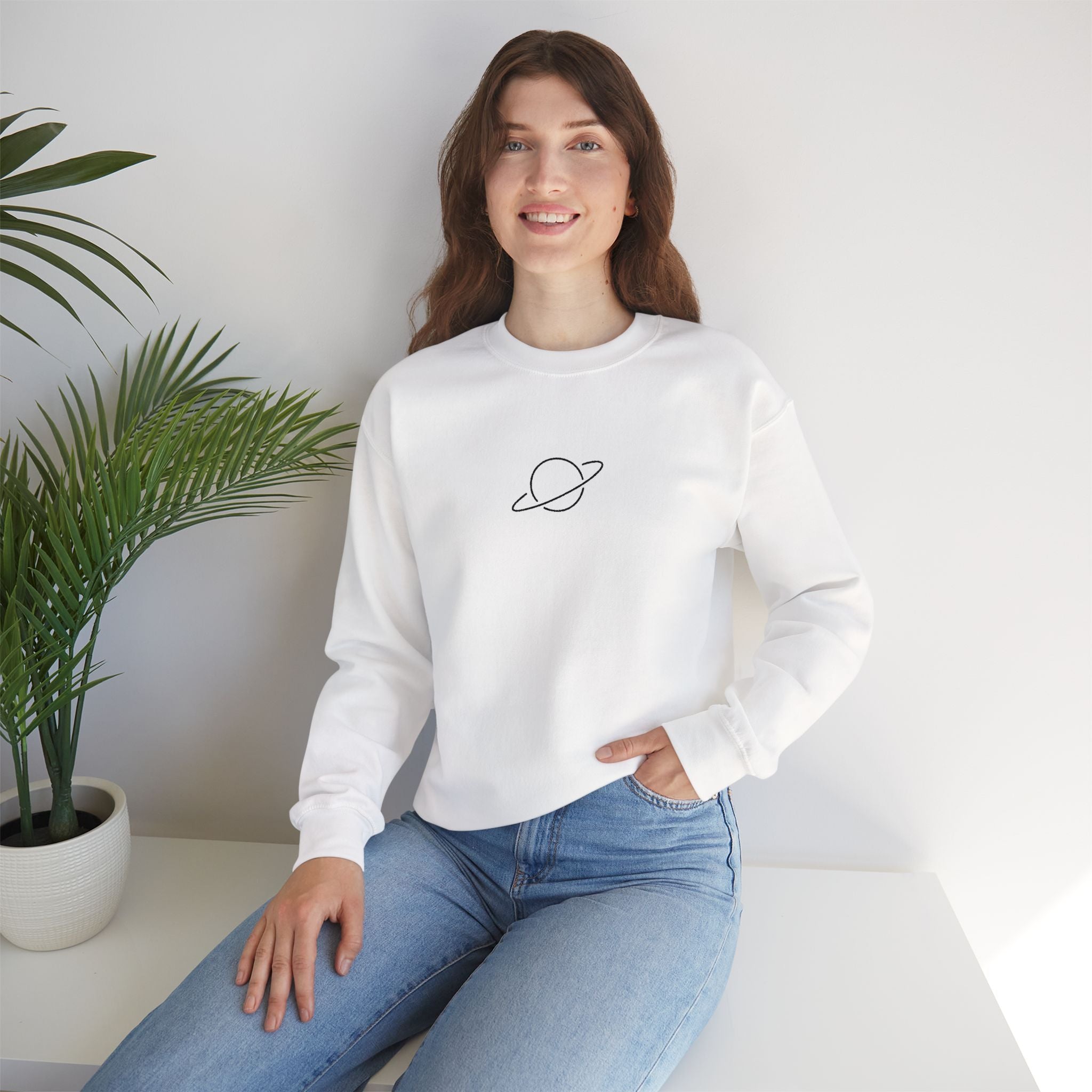Minimal Planet Crewneck Sweatshirt Embroidered