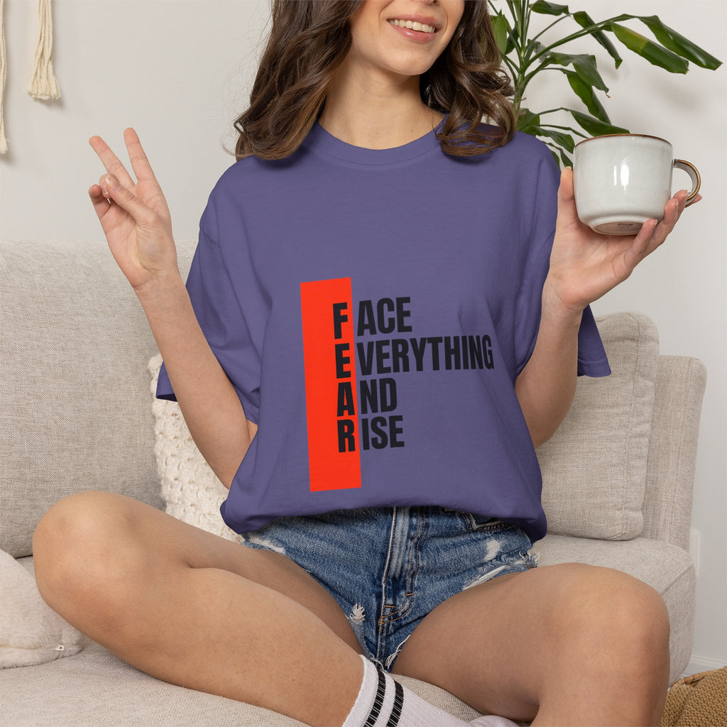 Motivational T-Shirt — "FEAR: Face Everything And Rise" Bold Red Accent