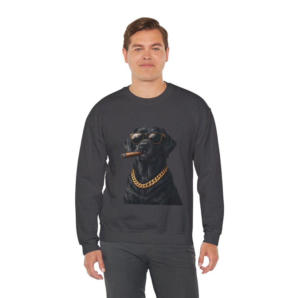Cool Black Lab Crewneck Sweatshirt — Dog with Cigar & Gold Chain Graphic