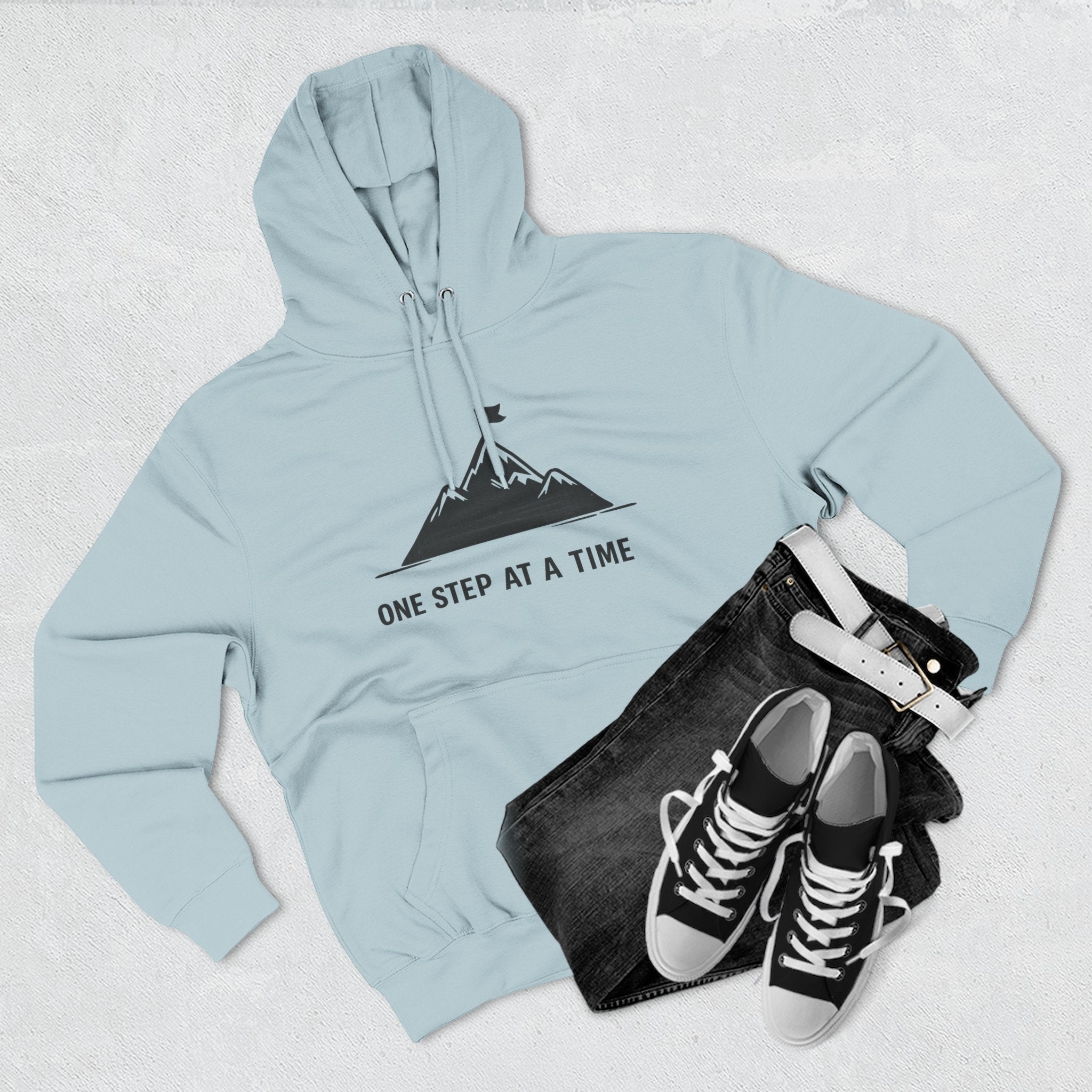 Hoodie - 'One Step at a Time' Mountain Graphic Fleece Hoodie