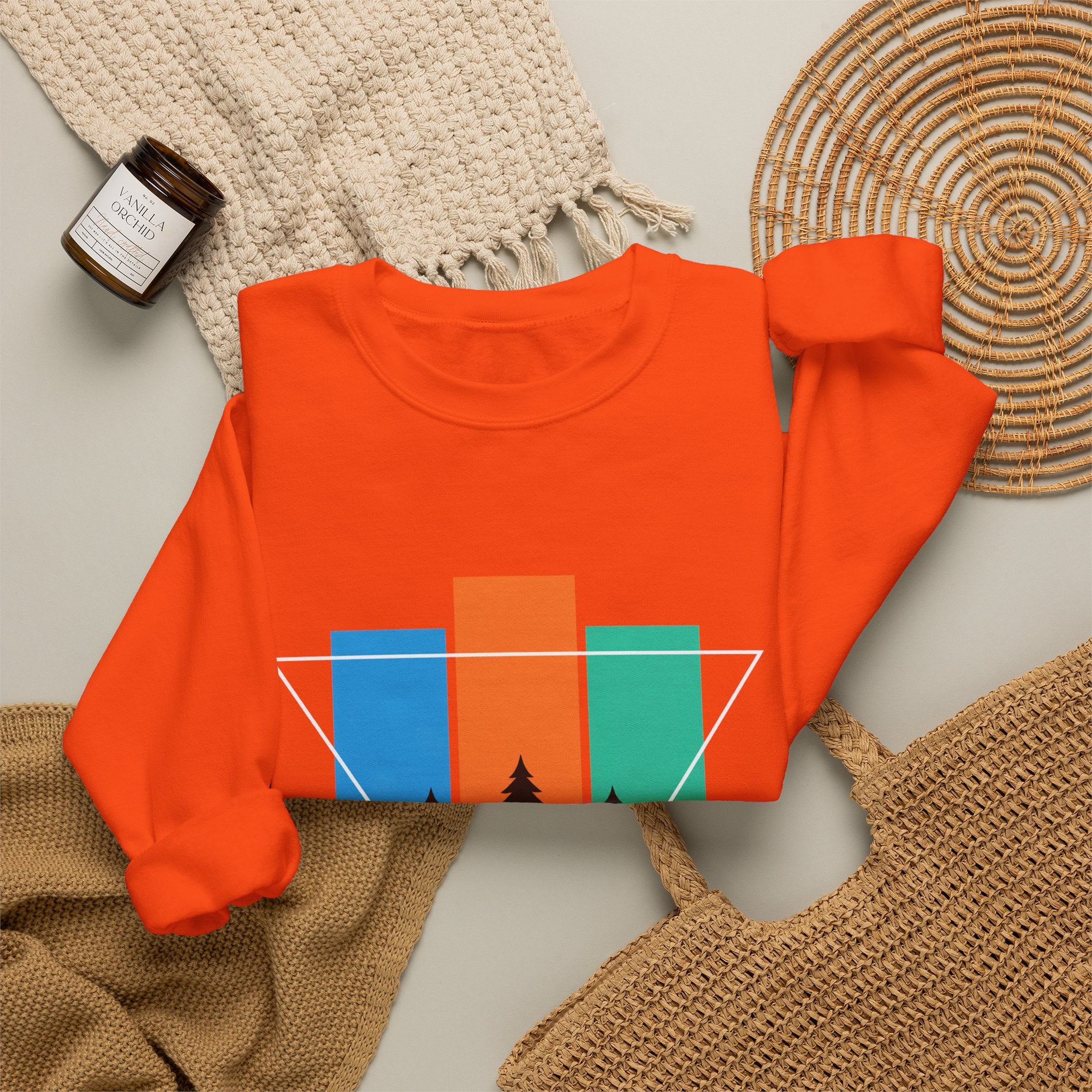 Retro Forest Crewneck Sweatshirt — Colorblock Trees Graphic
