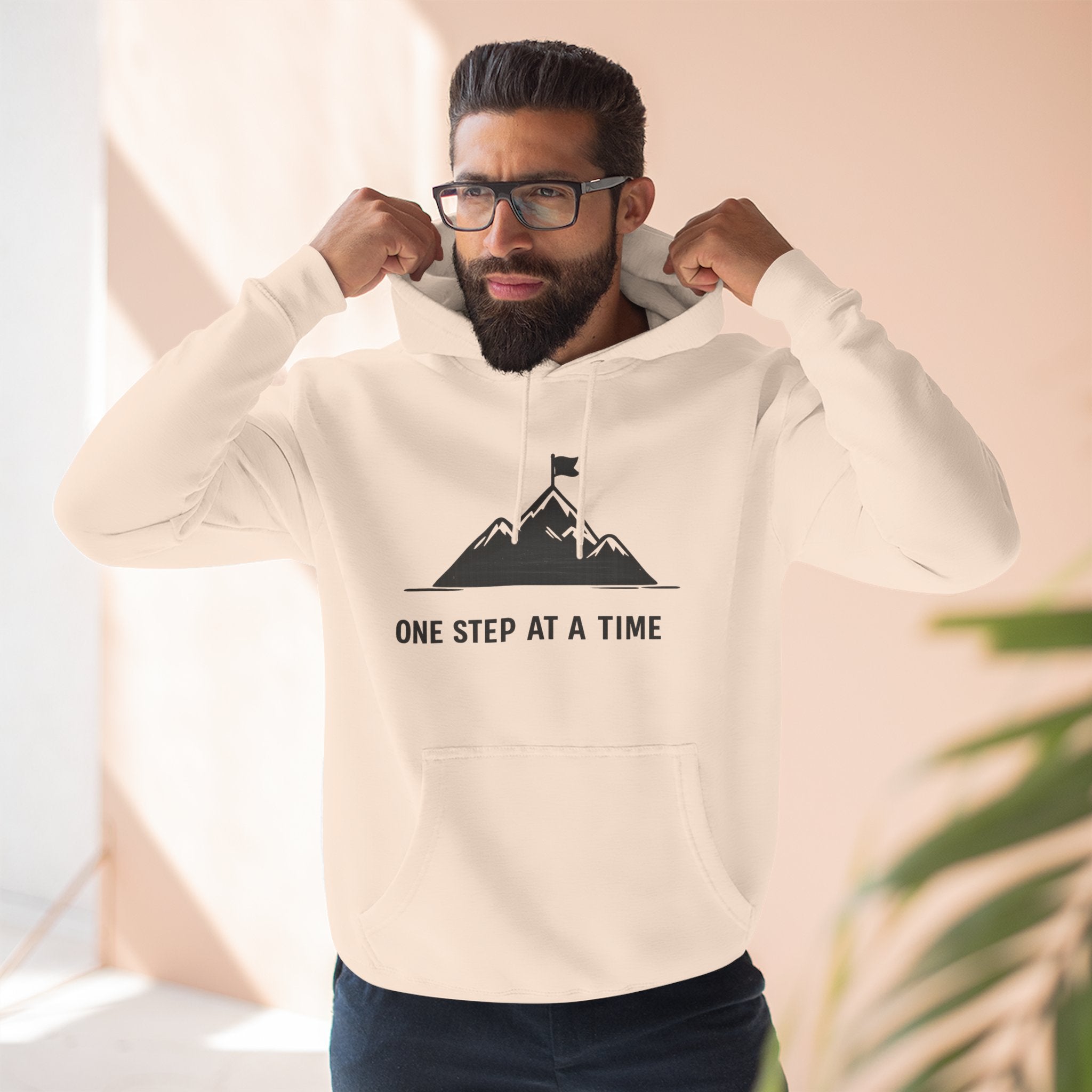 Hoodie - 'One Step at a Time' Mountain Graphic Fleece Hoodie