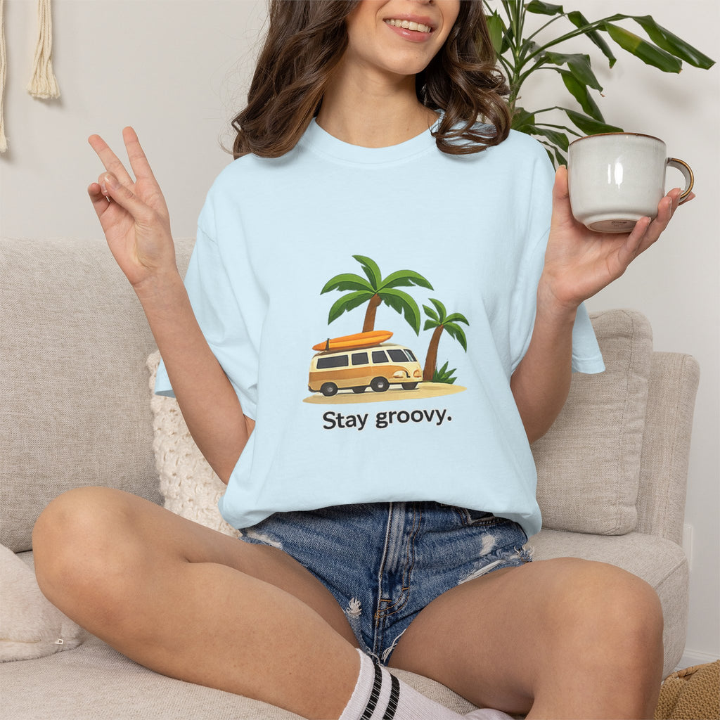 Vintage Surf Van T-Shirt – "Stay Groovy" Retro Beach Tee