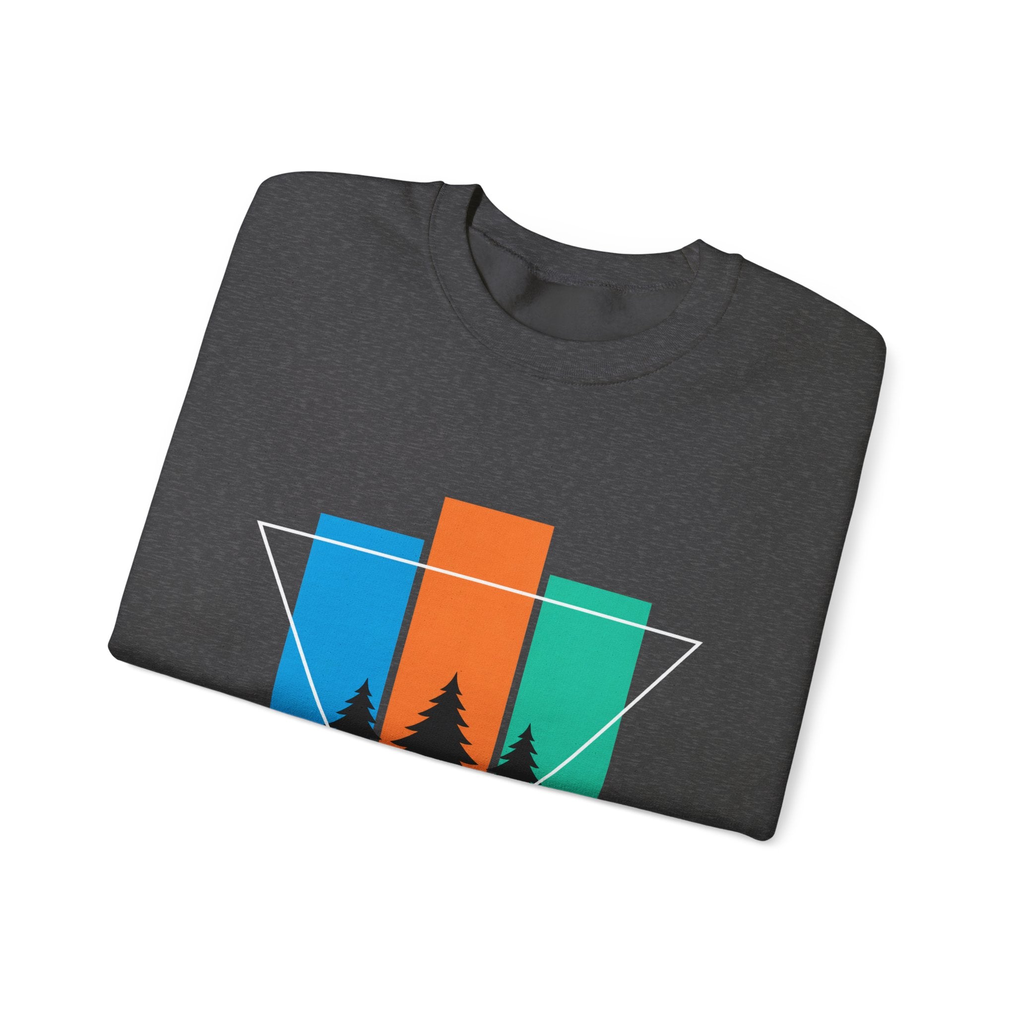 Retro Forest Crewneck Sweatshirt — Colorblock Trees Graphic