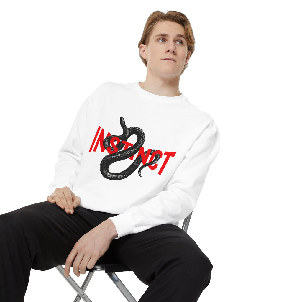 Instinct Snake Sweatshirt — Graphic Crewneck with Bold Red Text