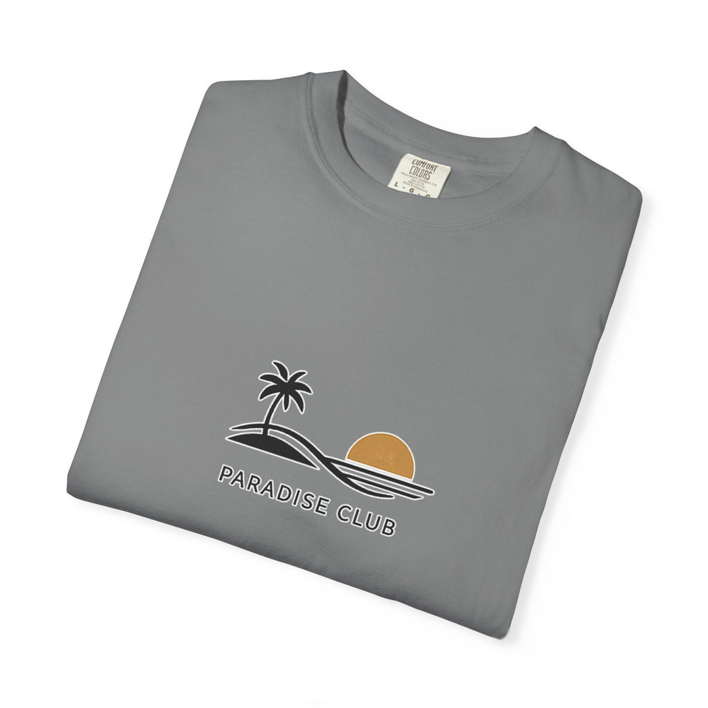 Paradise Club Tee — Minimal Sunset Palm Graphic T-Shirt