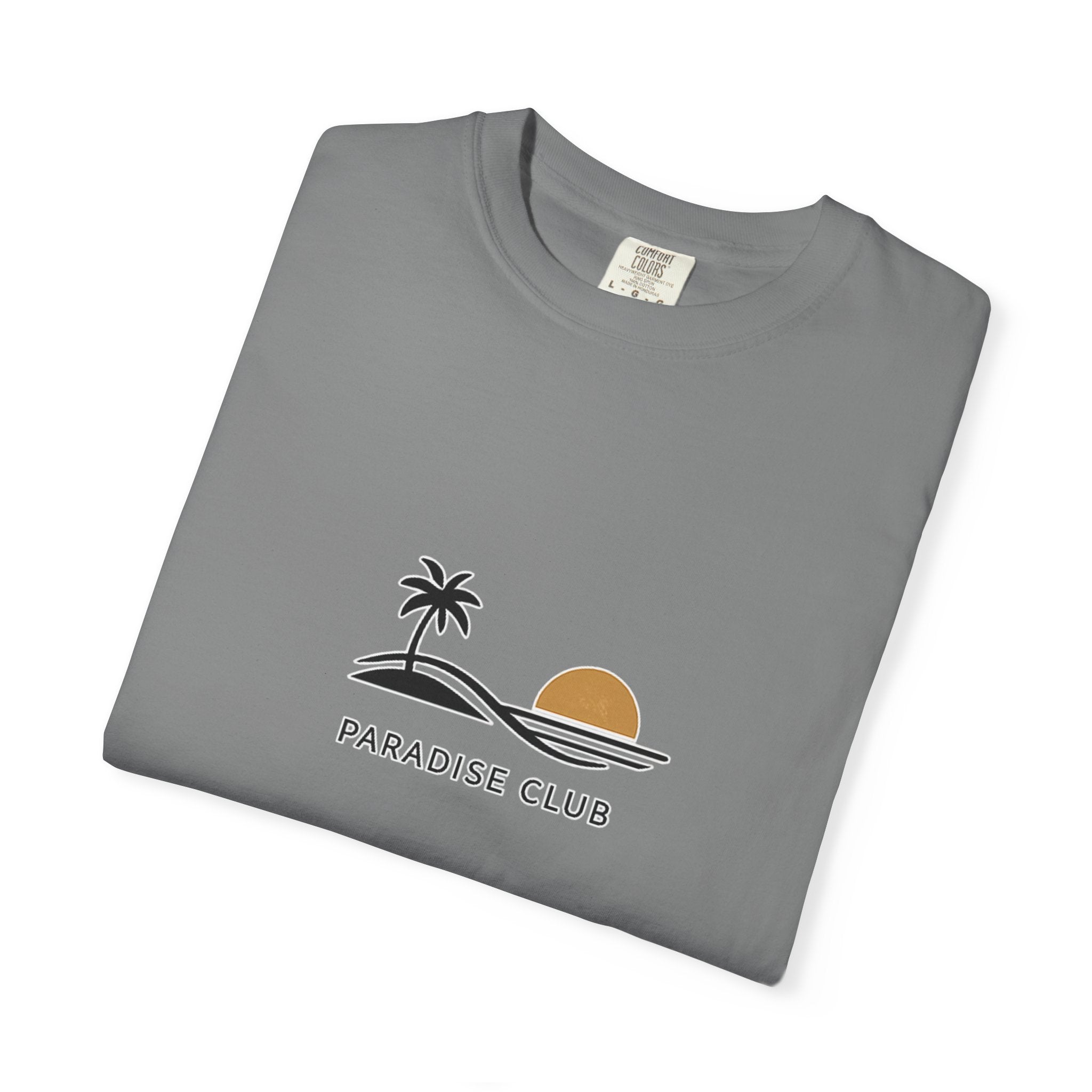 Paradise Club Tee — Minimal Sunset Palm Graphic T-Shirt