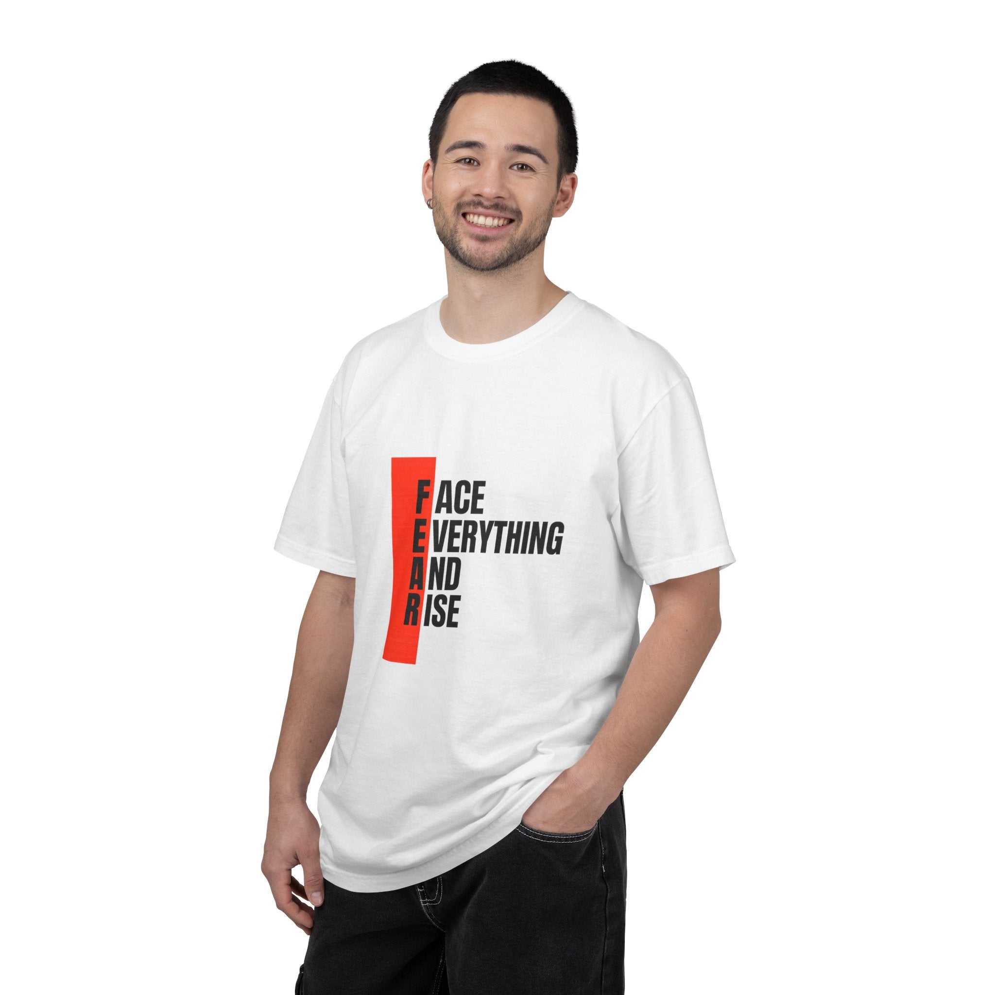 Motivational T-Shirt — "FEAR: Face Everything And Rise" Bold Red Accent