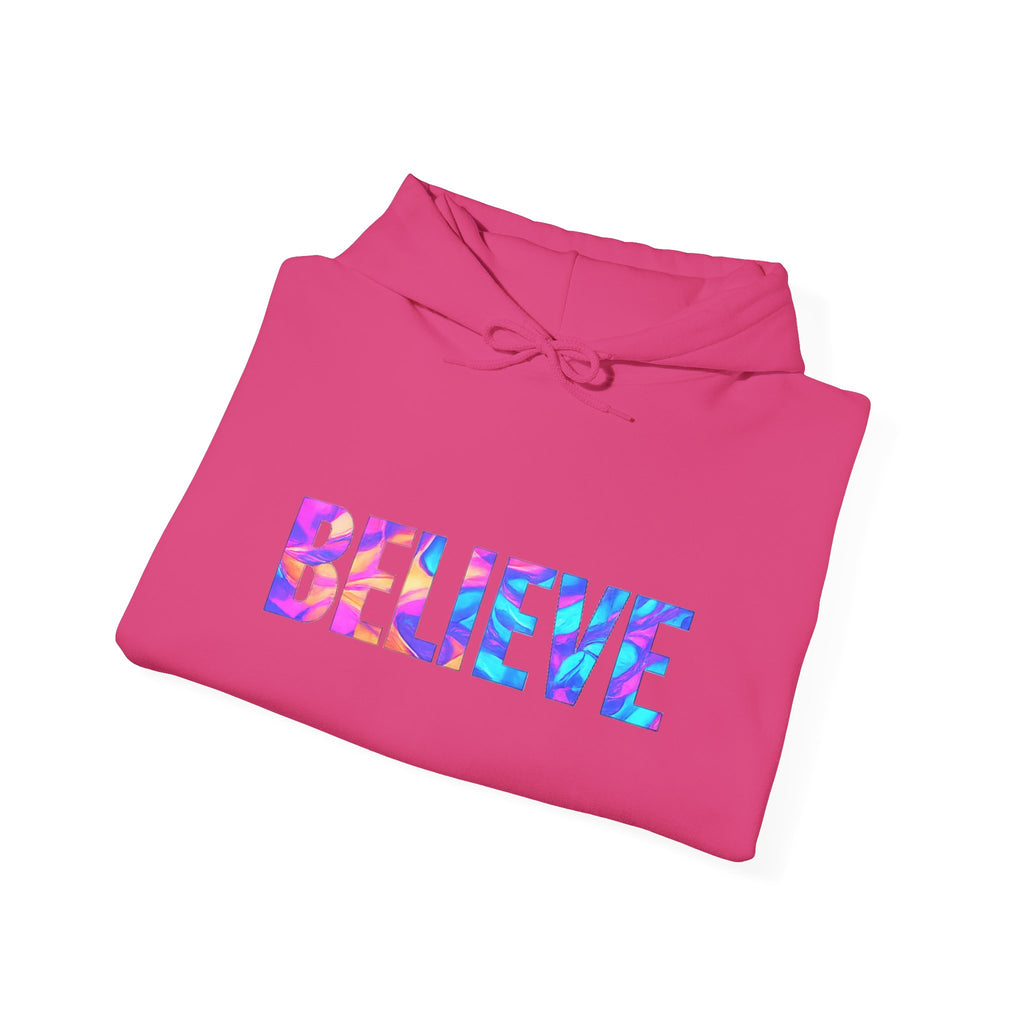 Believe in Yourself Hoodie — Colorful Watercolor Text Inspirational Sweatshirt