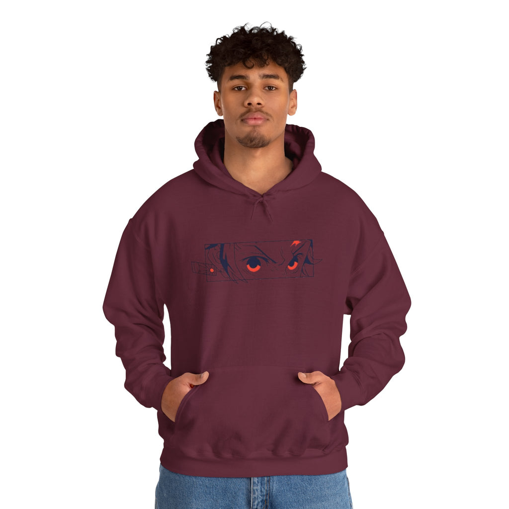 Anime Eyes Hoodie — Minimal Red & Black Manga Gaze Sweatshirt