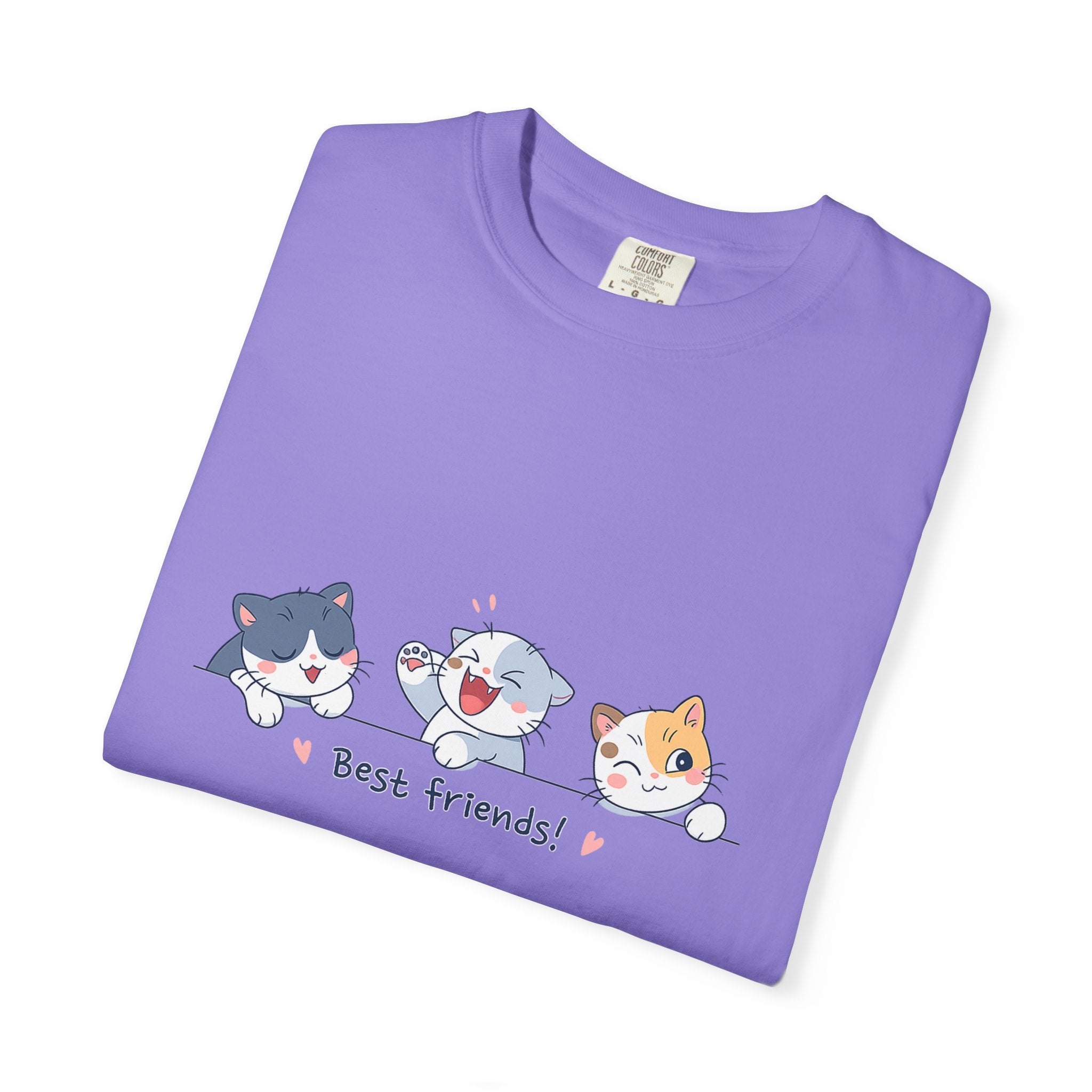 Cute ‘Best Friends!’ Cat T-Shirt — Cartoon Kitten Trio Graphic Tee
