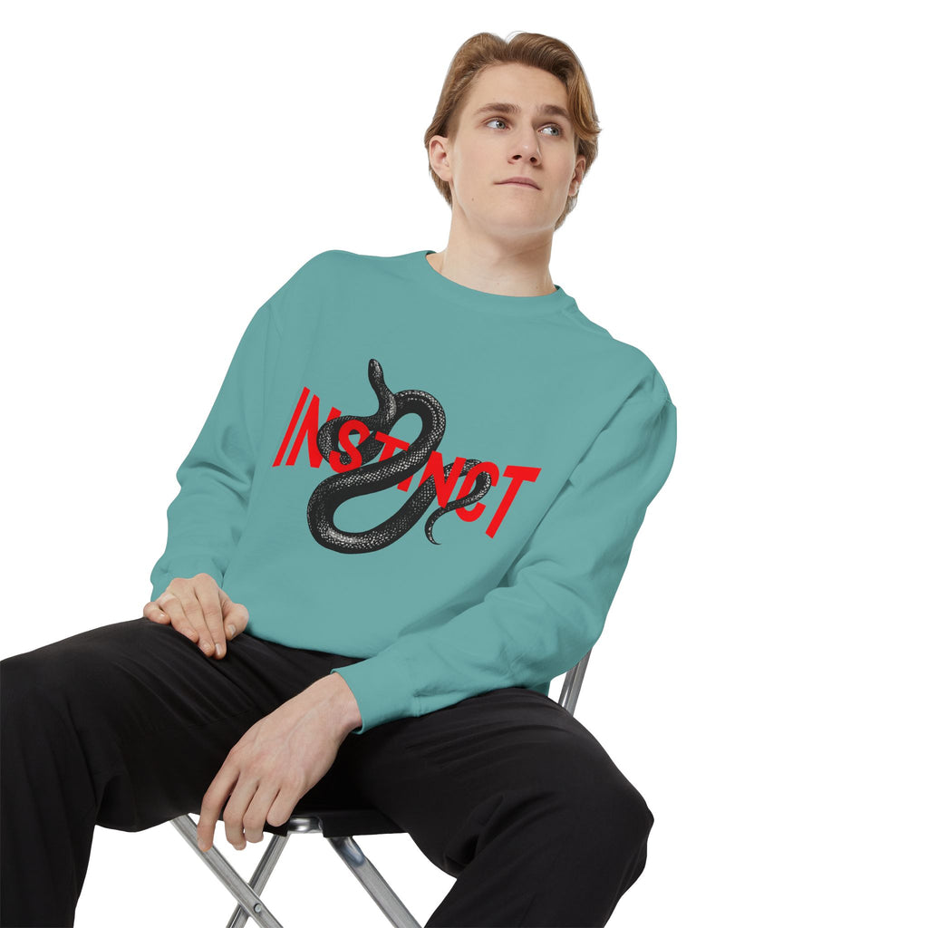 Instinct Snake Sweatshirt — Graphic Crewneck with Bold Red Text
