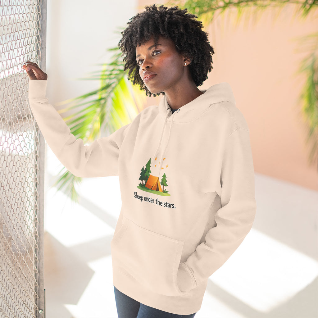 Camping Hoodie — "Sleep Under the Stars" Tent & Moon Graphic