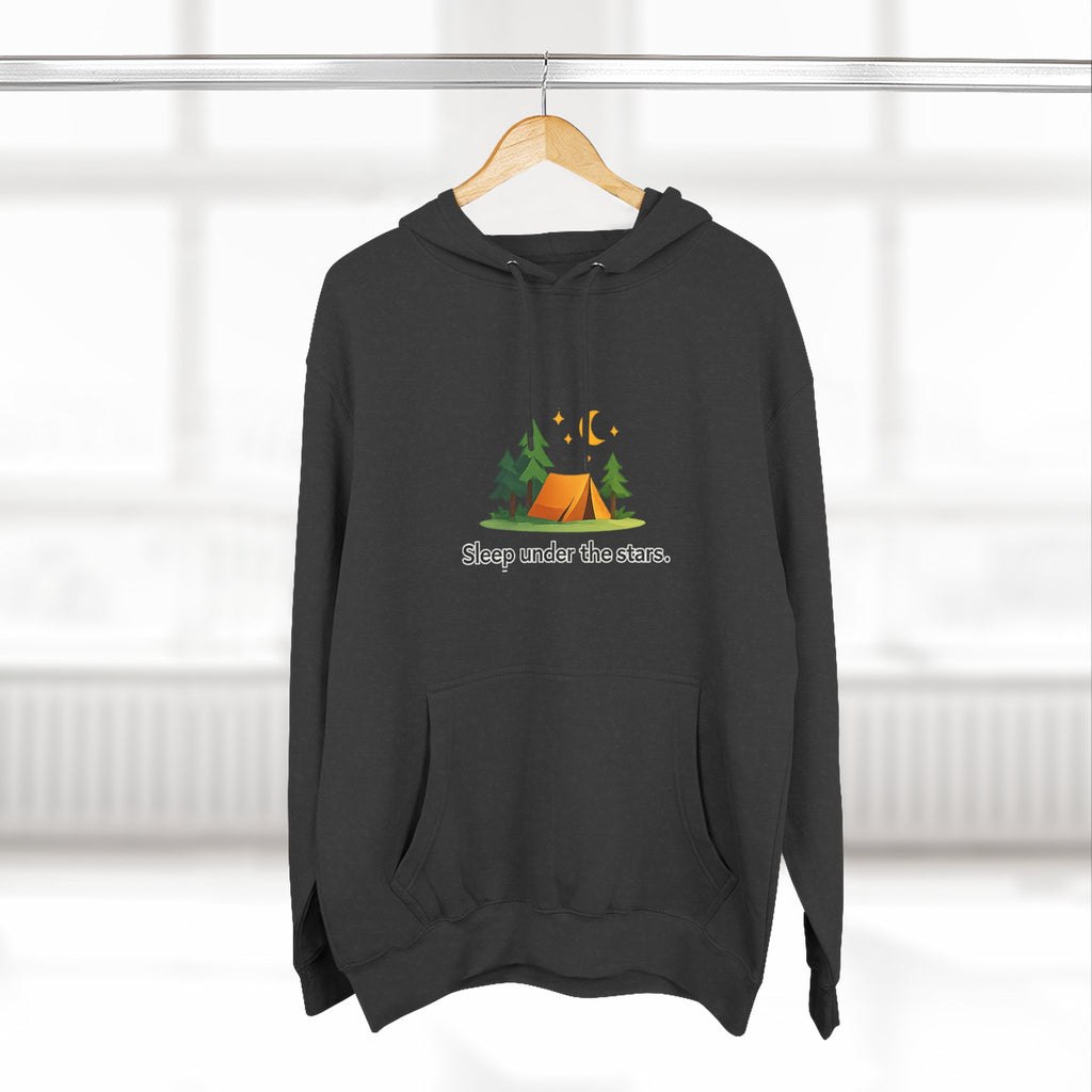 Camping Hoodie — "Sleep Under the Stars" Tent & Moon Graphic