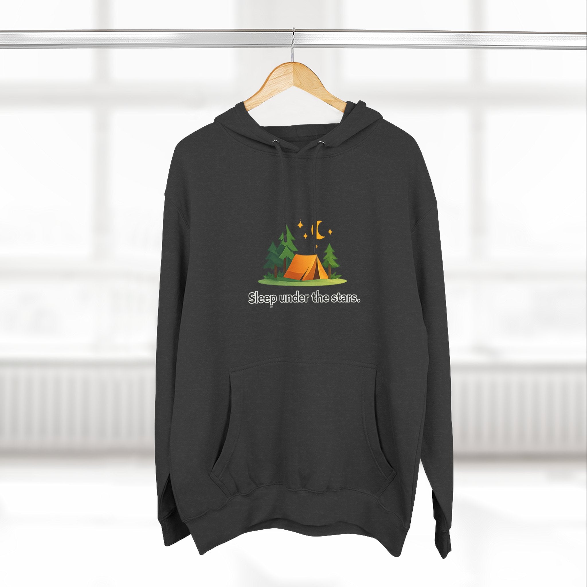 Camping Hoodie — "Sleep Under the Stars" Tent & Moon Graphic