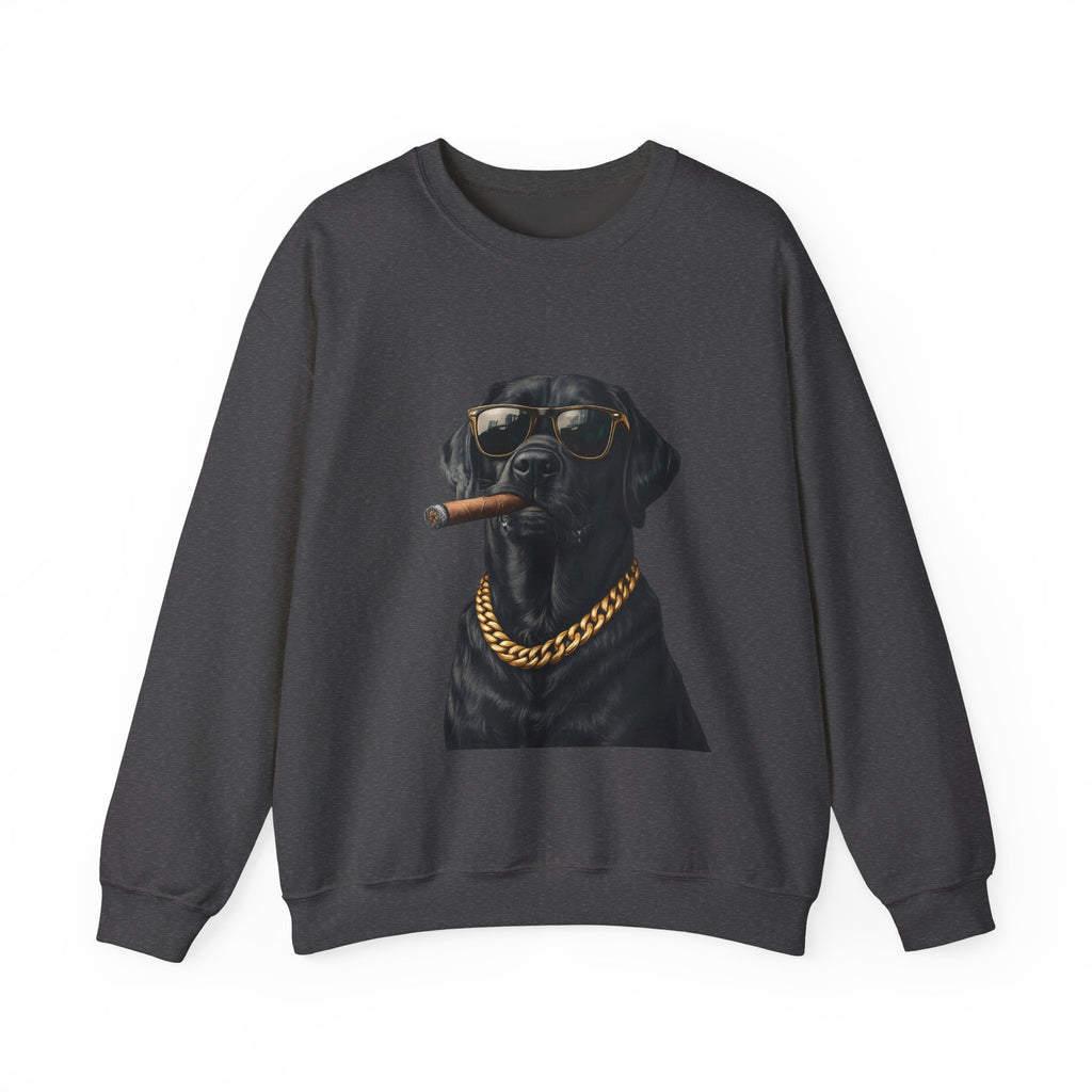 Cool Black Lab Crewneck Sweatshirt — Dog with Cigar & Gold Chain Graphic