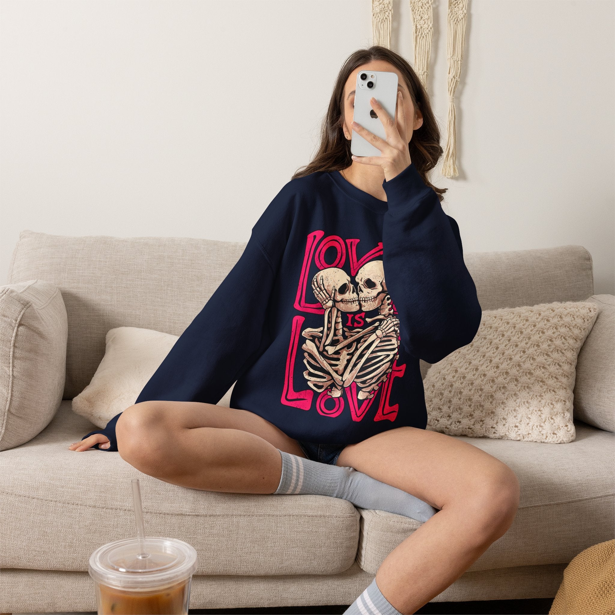 Skeleton Couple 'Love Is Love' Crewneck Sweatshirt