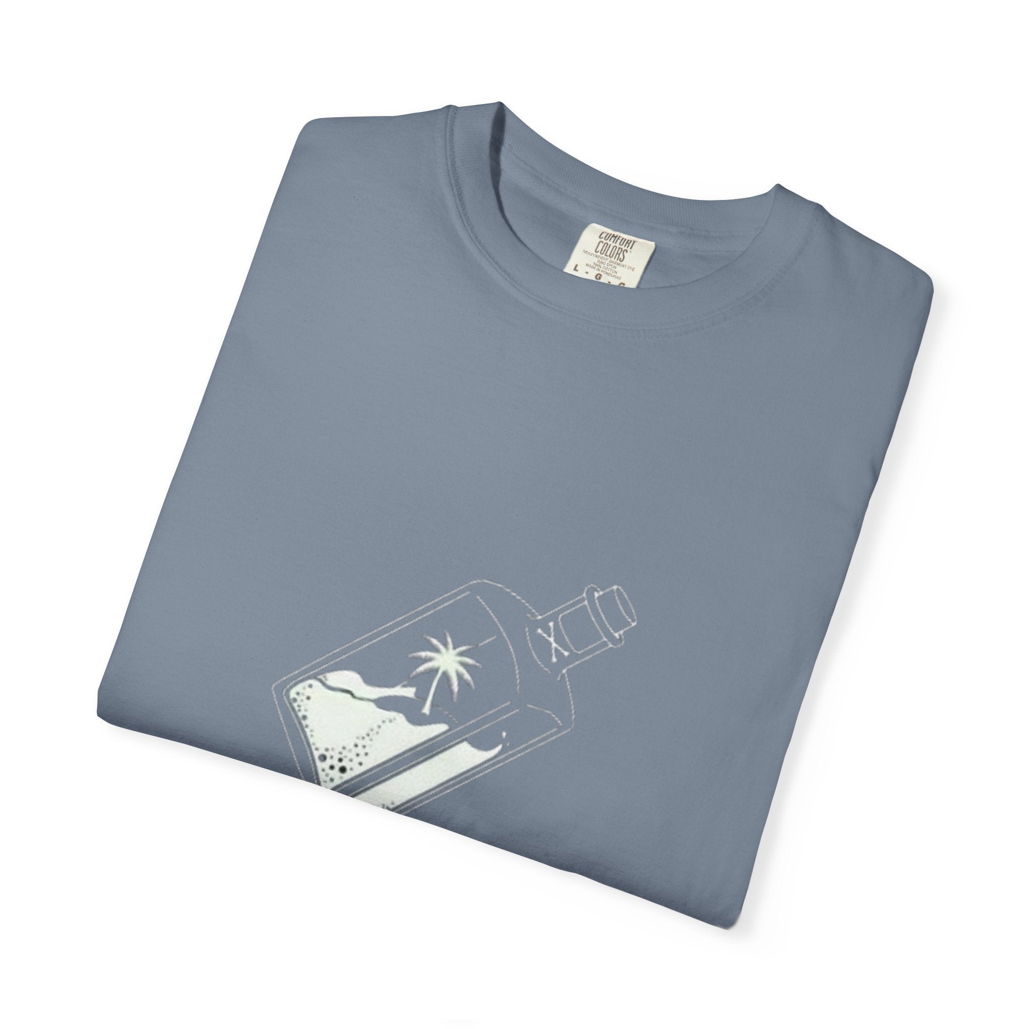 Pocket Island T‑Shirt — Minimal Bottle Isle Graphic Tee