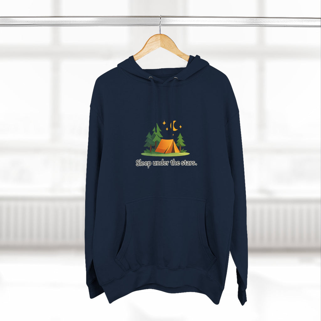 Camping Hoodie — "Sleep Under the Stars" Tent & Moon Graphic