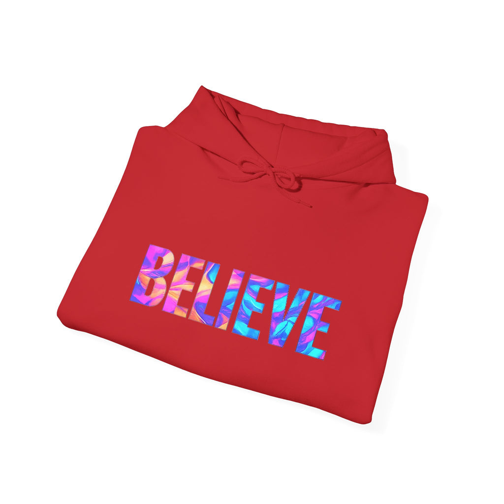 Believe in Yourself Hoodie — Colorful Watercolor Text Inspirational Sweatshirt
